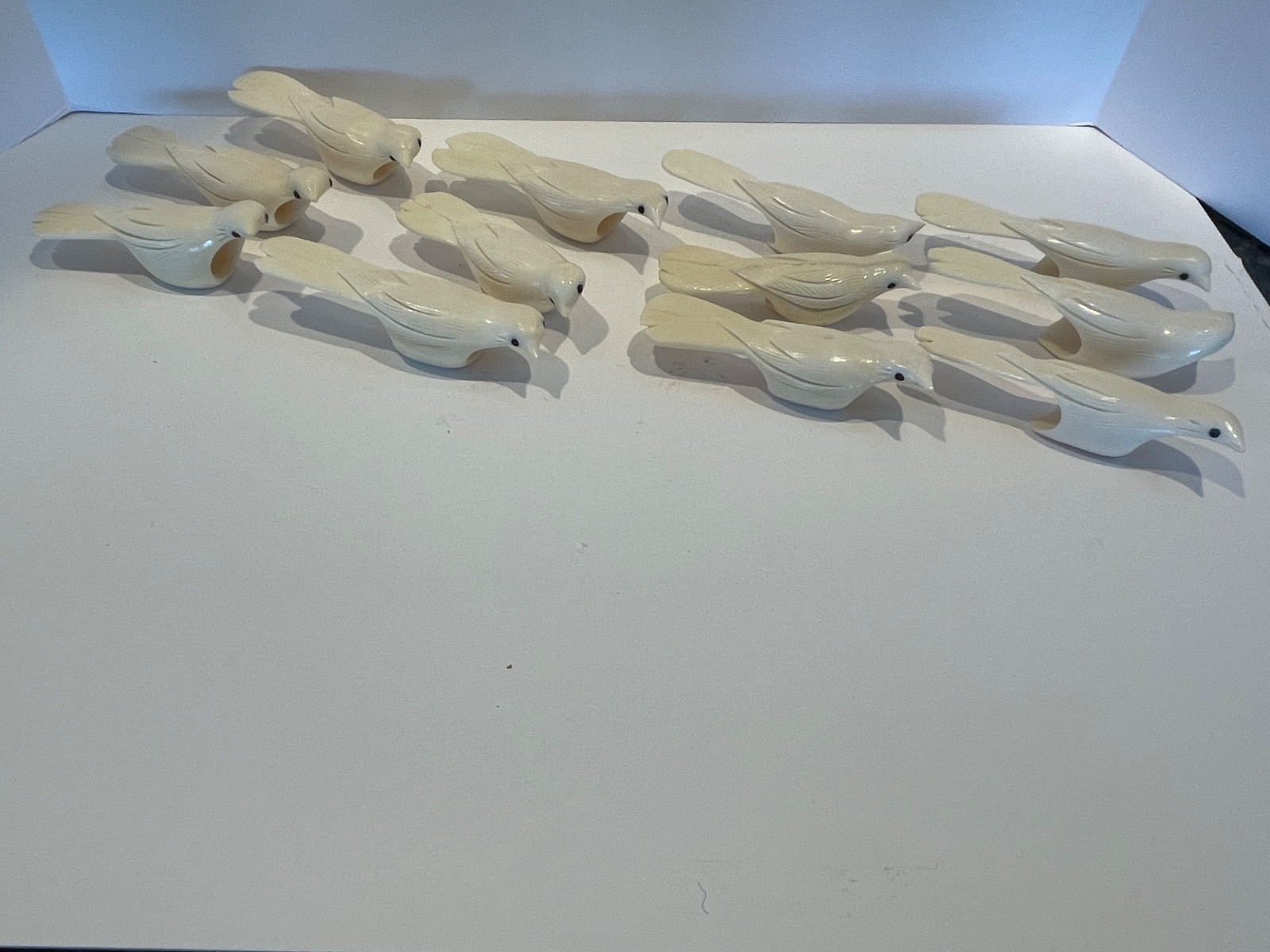 Vintage Faux Ivory / Celluloid Carved Bird Chopstick & Knife Rests (Set of 12) Vintage Faux Ivory / Celluloid Carved Bird Chopstick & Knife Rests (Set of 12)