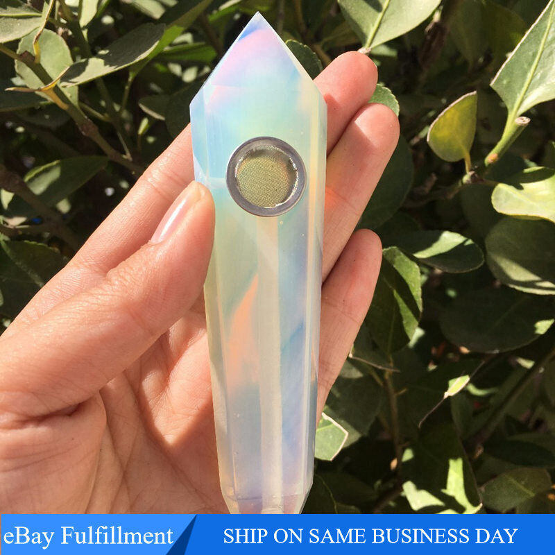 AAA Natural Healing Opal Quartz Crystal Smoking Pipe Obelisk Wand W/ Carb Hole