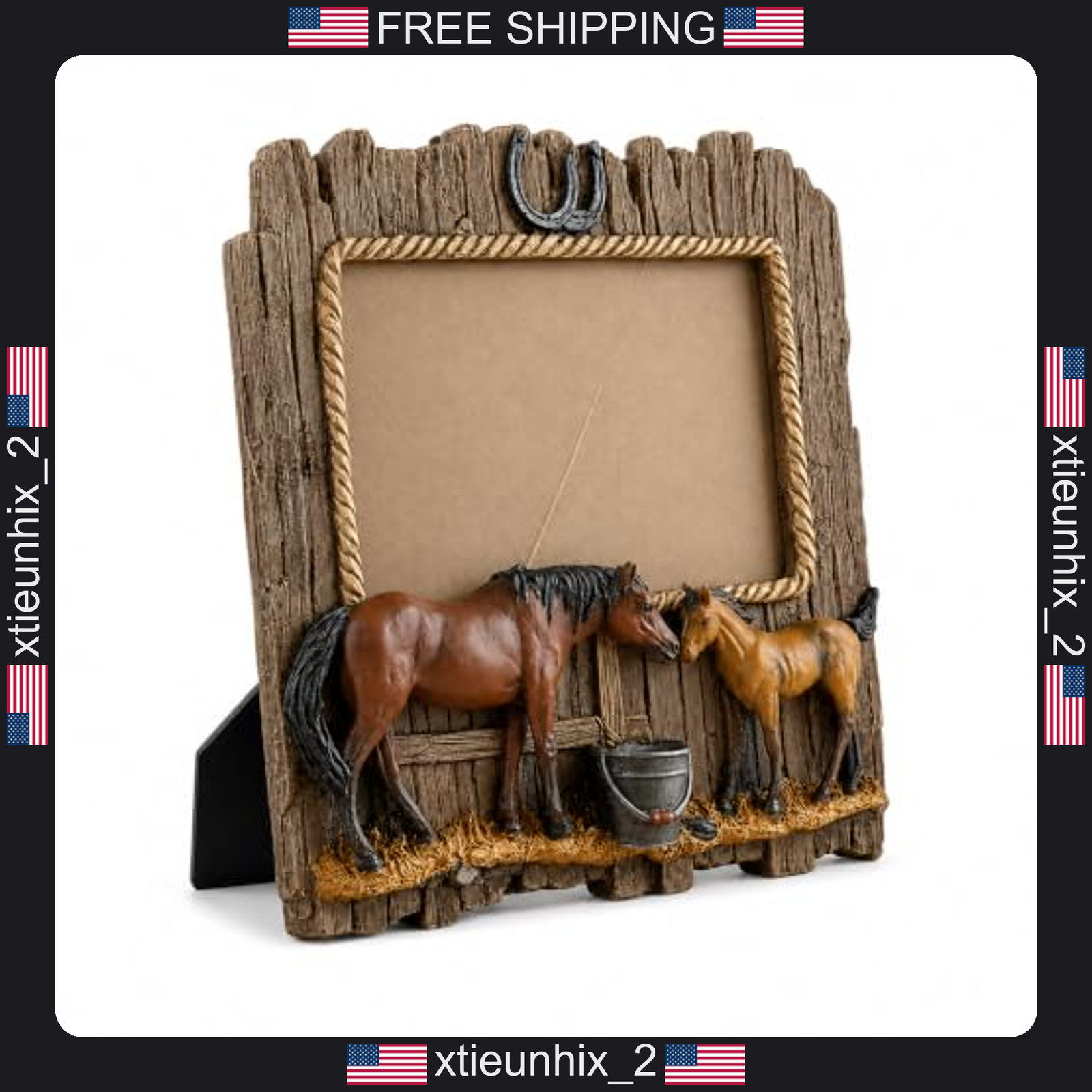 Horse Photo Frame 7.75 Inch Rustic Antique Western Decor for Equestrian Fans