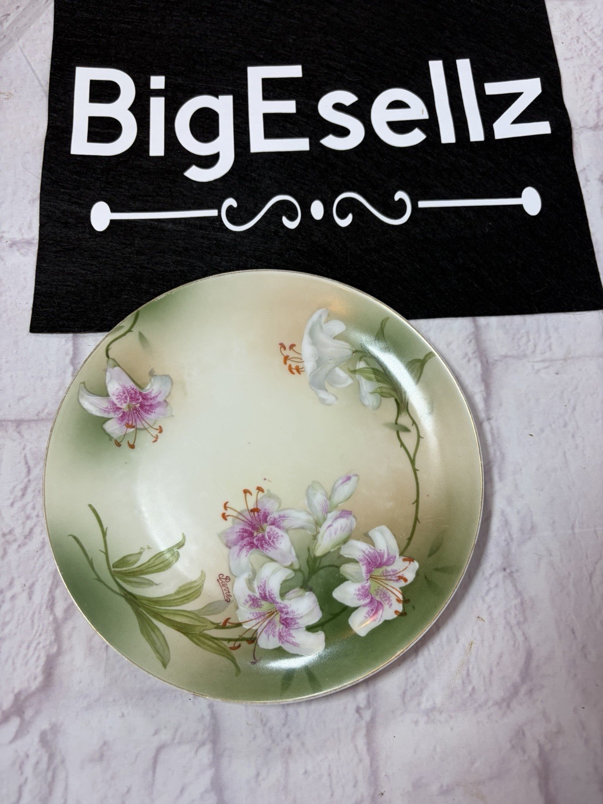 Vintage PSAG Bavaria Hand Painted Porcelain Plate Lily Floral Gold Rim