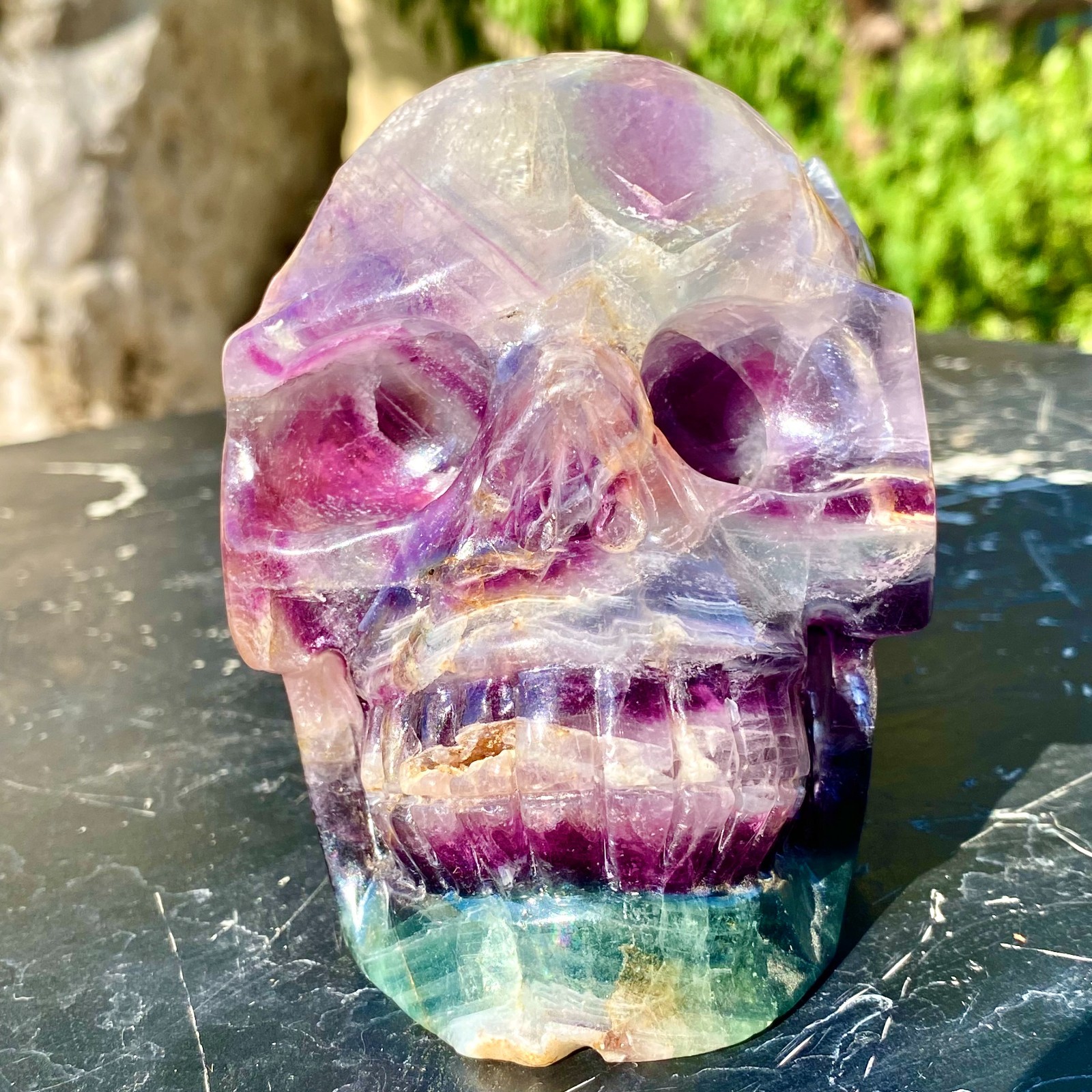 3.14LB Natural fluorite skull quartz hand carved crystal skull healing