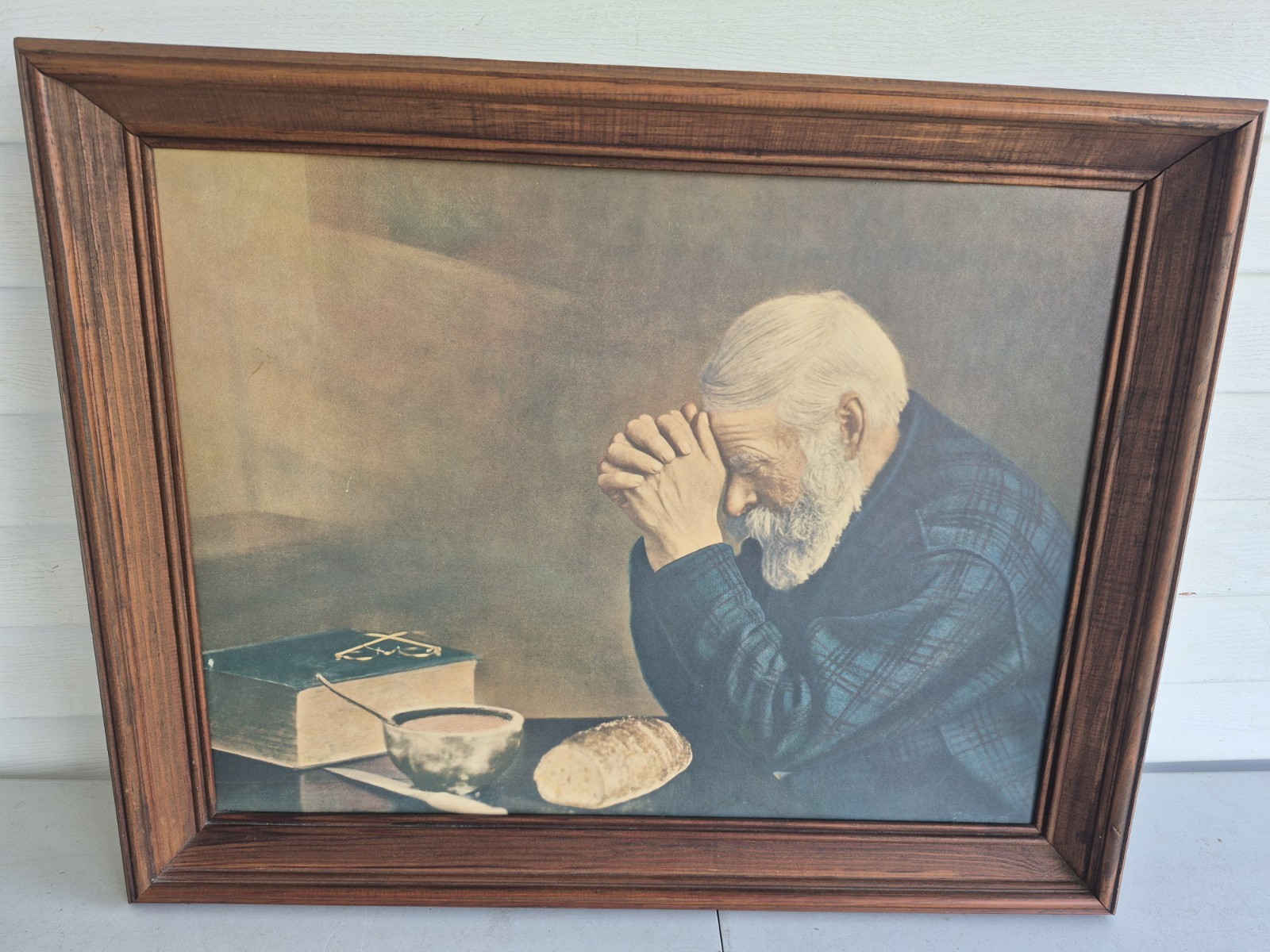 VINTAGE GRACE PICTURE OLD MAN PRAYING BEFORE MEAL