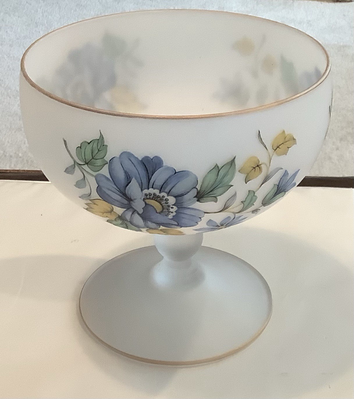 Elegant Norleans Frosted Satin Glass Candy Dish Floral Pedestal Bowl 6.25”T