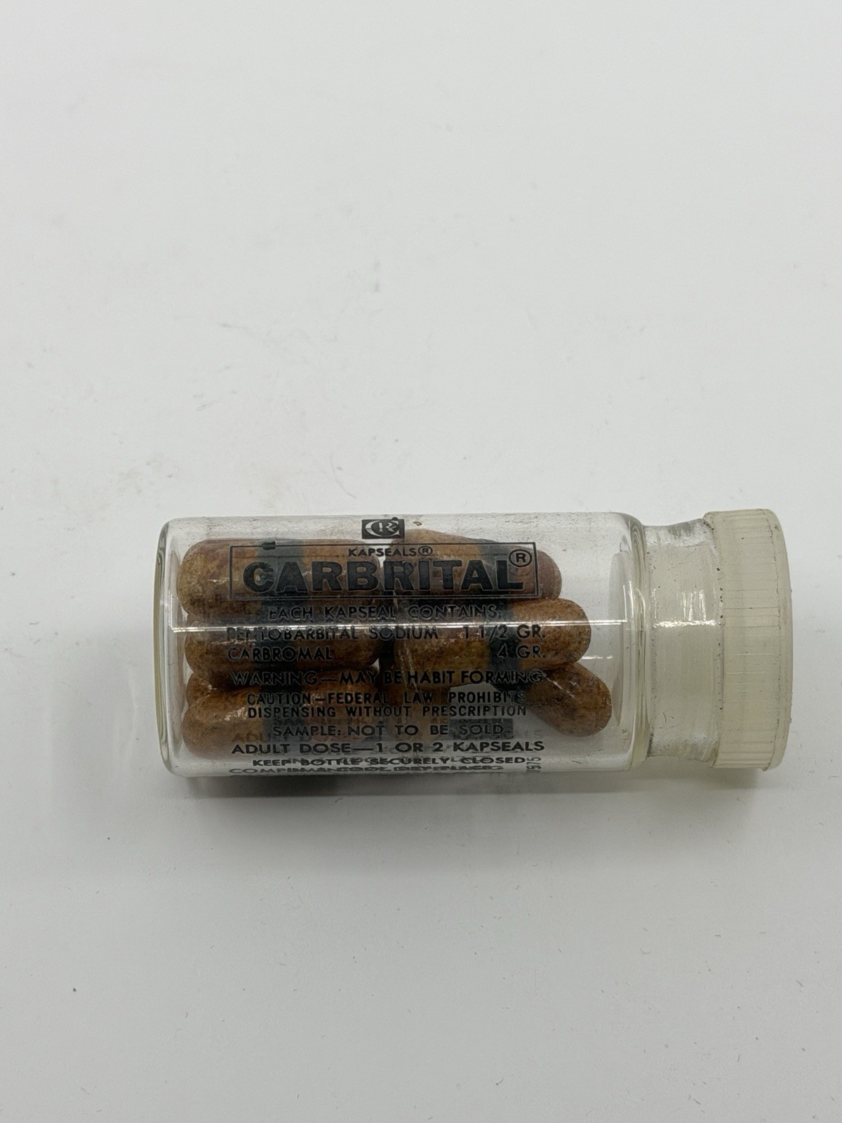 Vintage Pharma Sealed Bottle of Carbrital Kapseals Nembutal - Parke Davis Vial