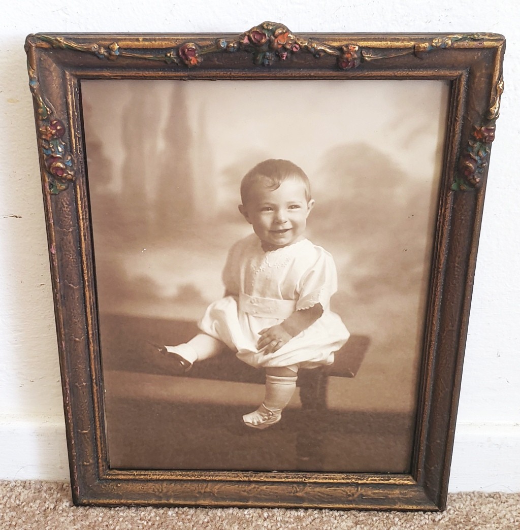 Antique 1900-1920 Vintage Ornate Garland 9.5 x 7.5 Picture Frame, Baby Boy Photo