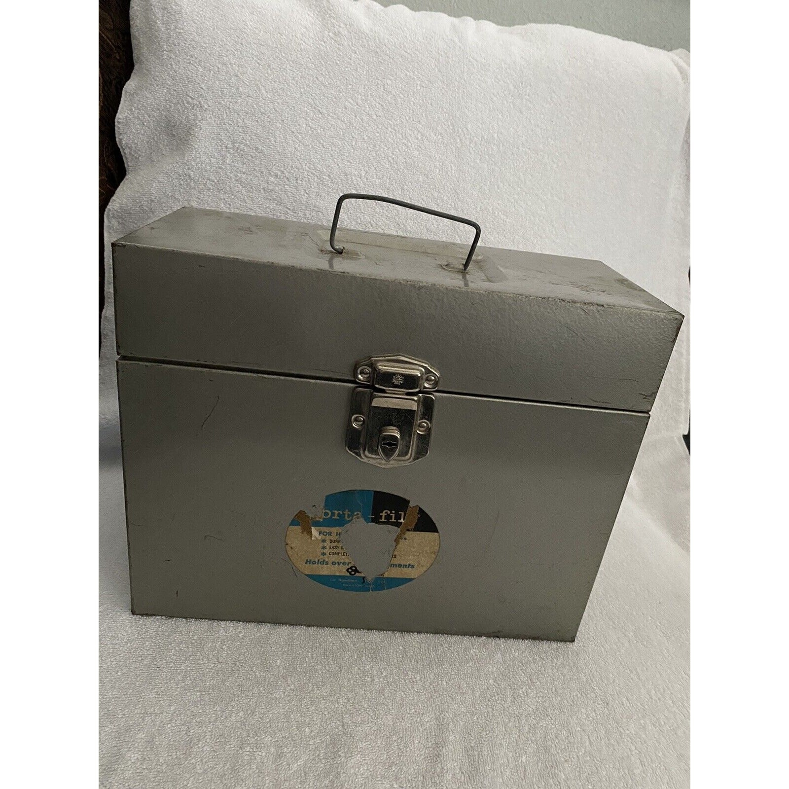 Vintage Hamilton Porta-File Gray Metal File Box **No Key ** 12.5 x 5.5 x 10
