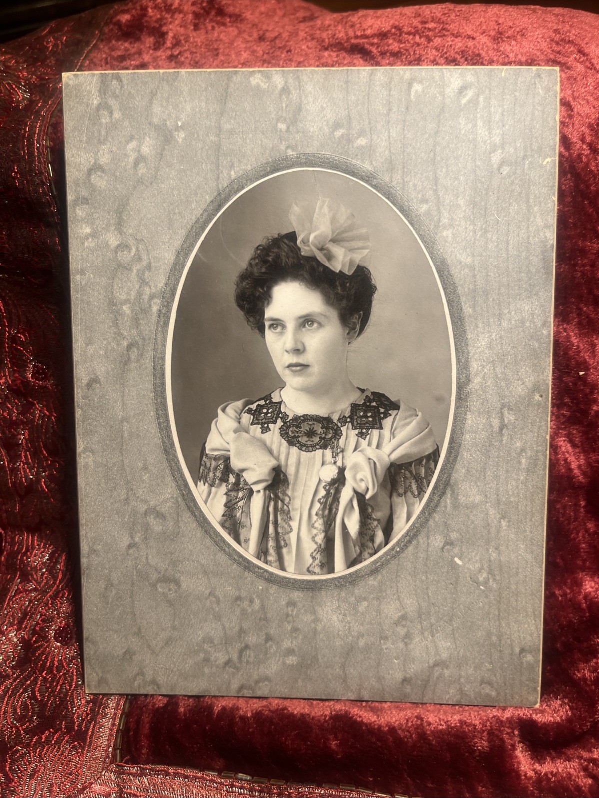 Antique Photo beautiful young woman wearing gown Self Portrait