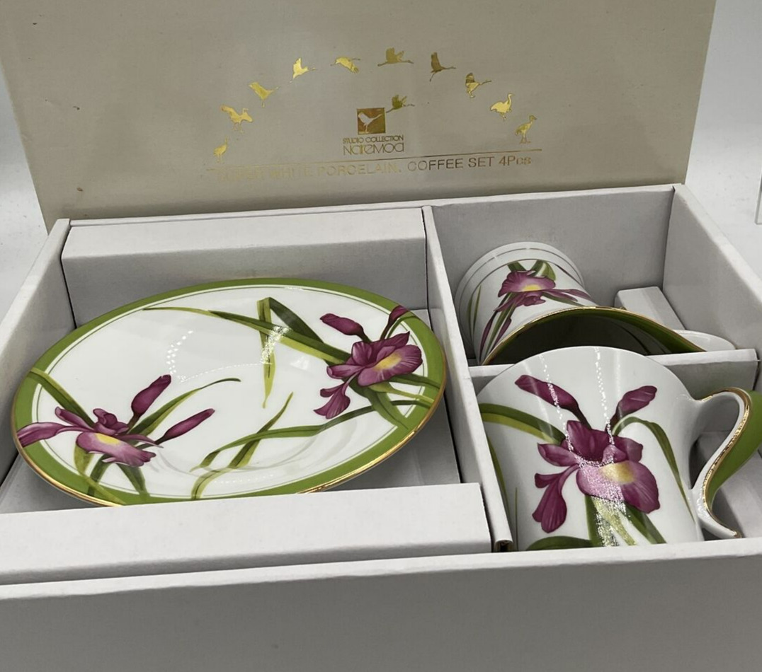 Naremoa Studio Fine Super White Porcelain Coffee Tea Mugs Cups 4 Piece Set Iris