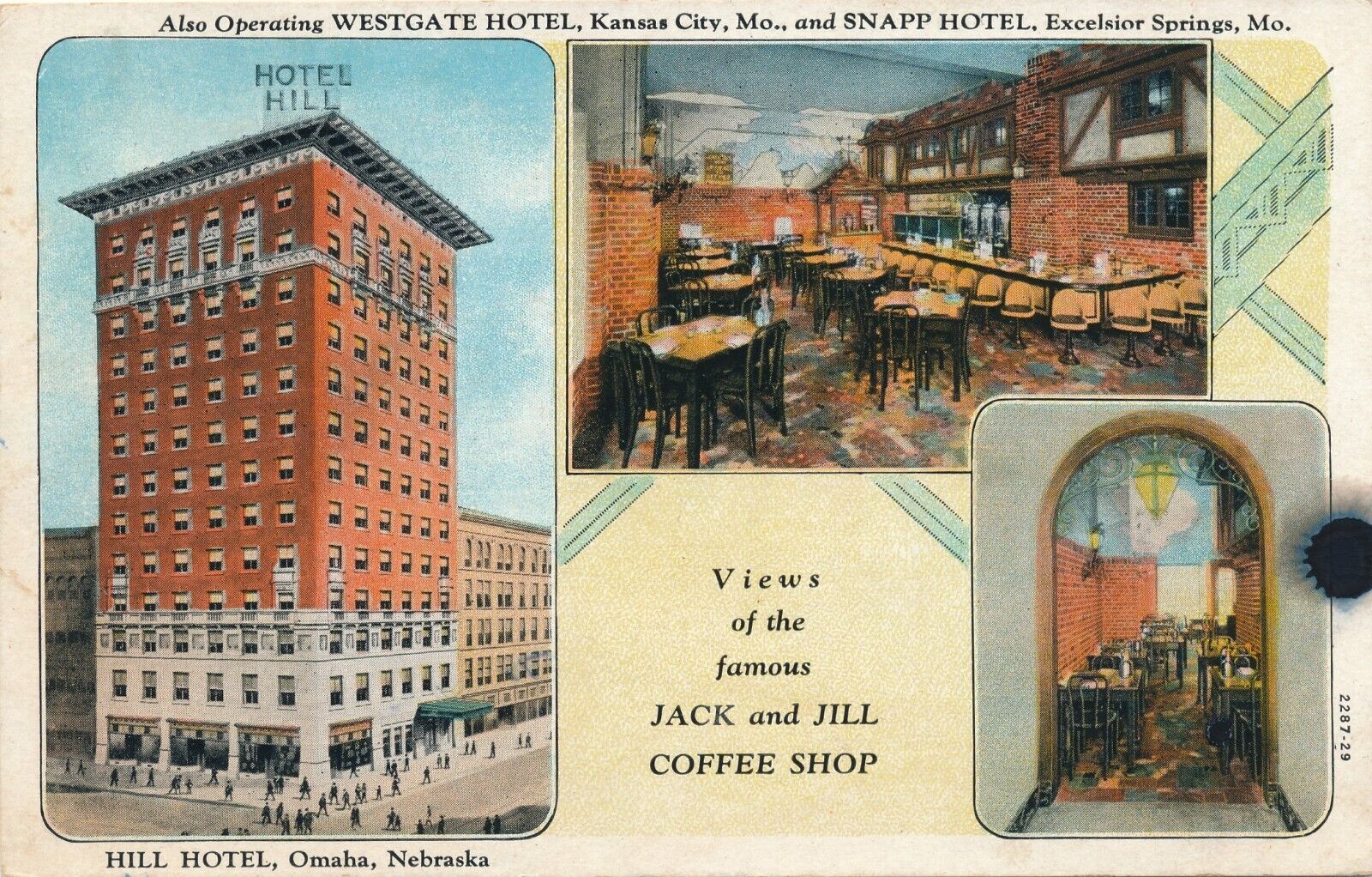 Hill Hotel Jack and Jill Coffee Shop in Omaha, NE unposted antique