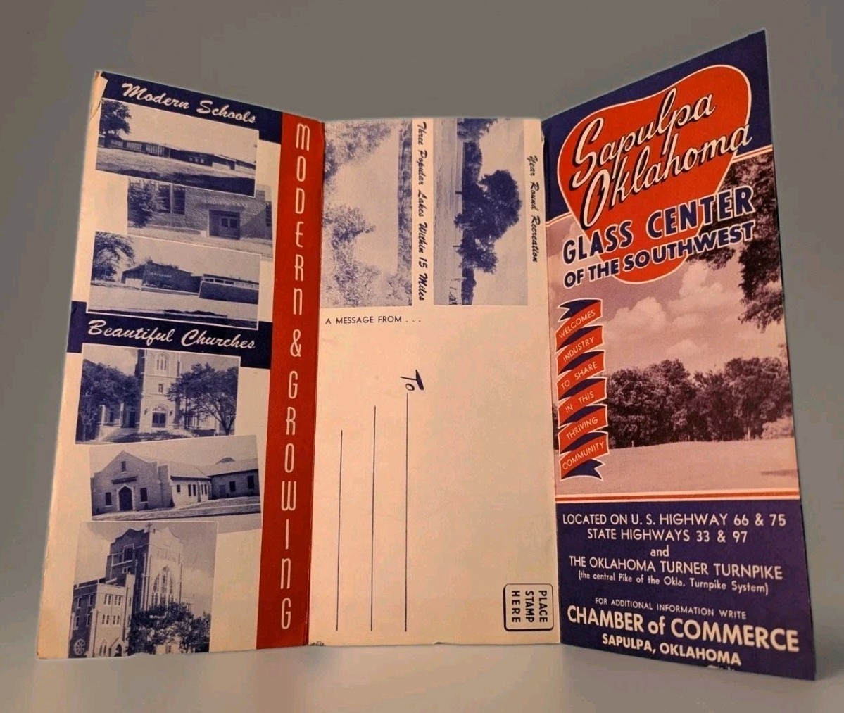Vintage - SAPULPA RT. 66 OKLAHOMA 1950's Brochure Local Businesses Churches