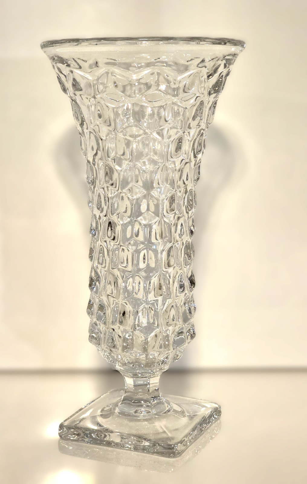 Vtg Fostoria American Clear Crystal Square Footed Flower Vase 9.75