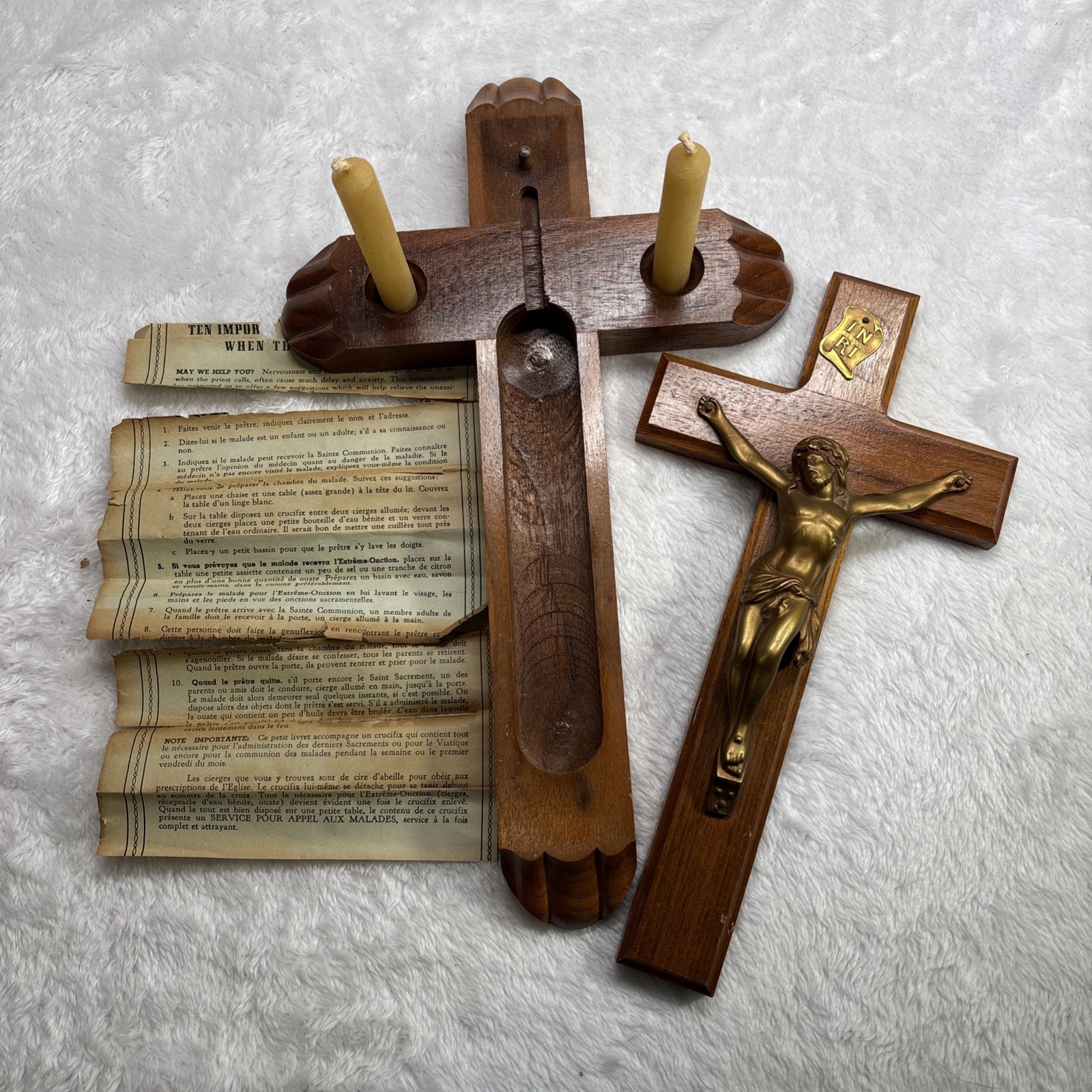 VNTAGE 1950s LAST RITES SICK CALL HANGING WALL CROSS CRUCIFIX, CONVERTS TO ALTAR