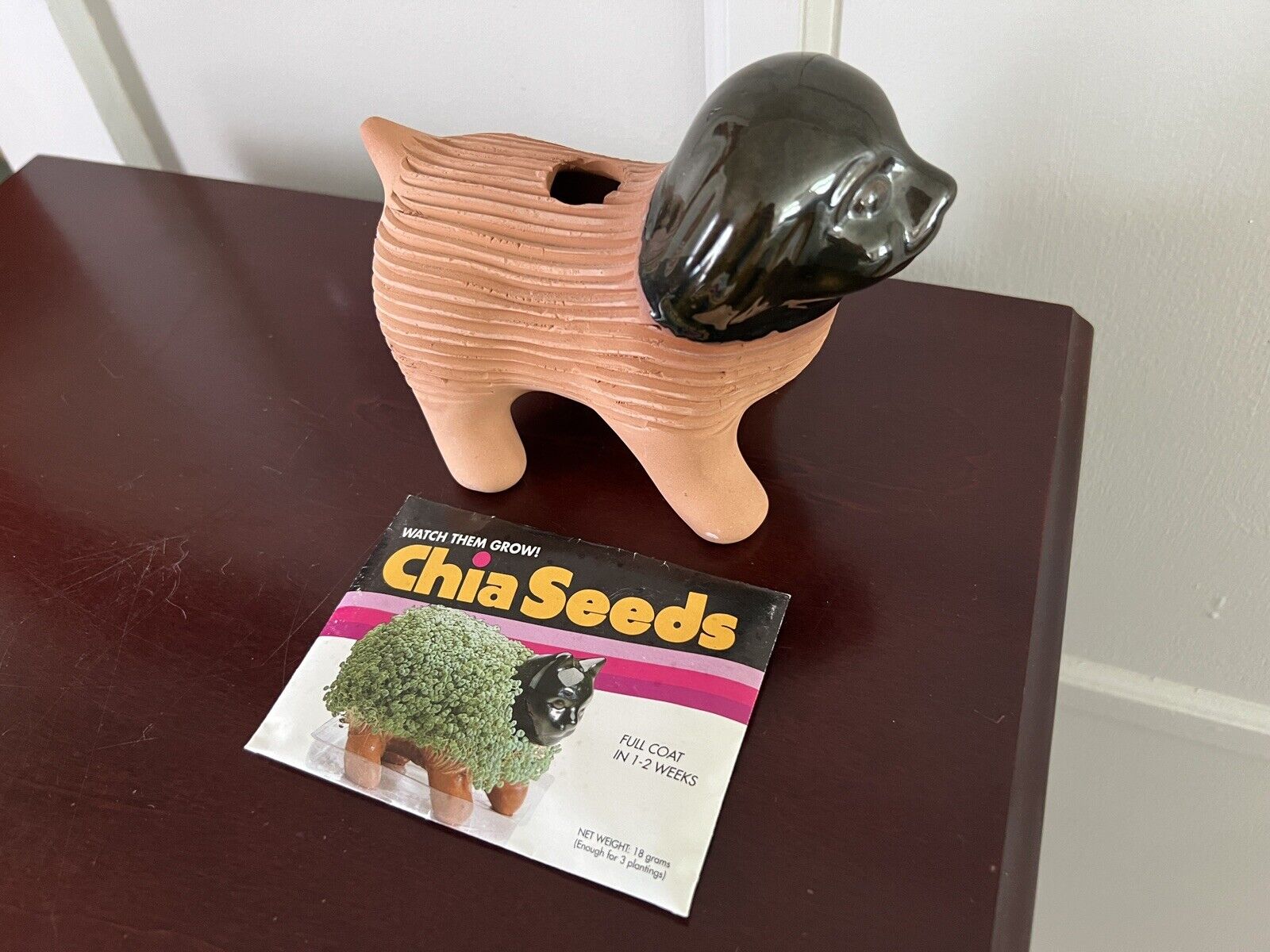 Vintage Puppy Dog Official Chia Pet and Chia Seeds Packet Terracotta Planter New