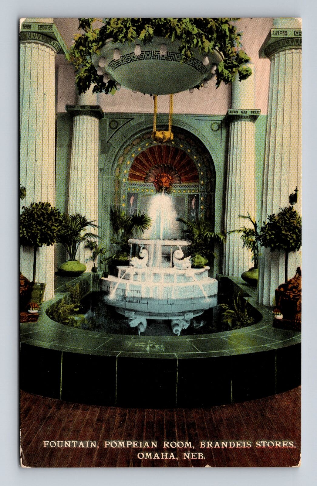 Omaha NE-Nebraska, Pompeian Room Fountain, Brandeis Store, Vintage Postcard