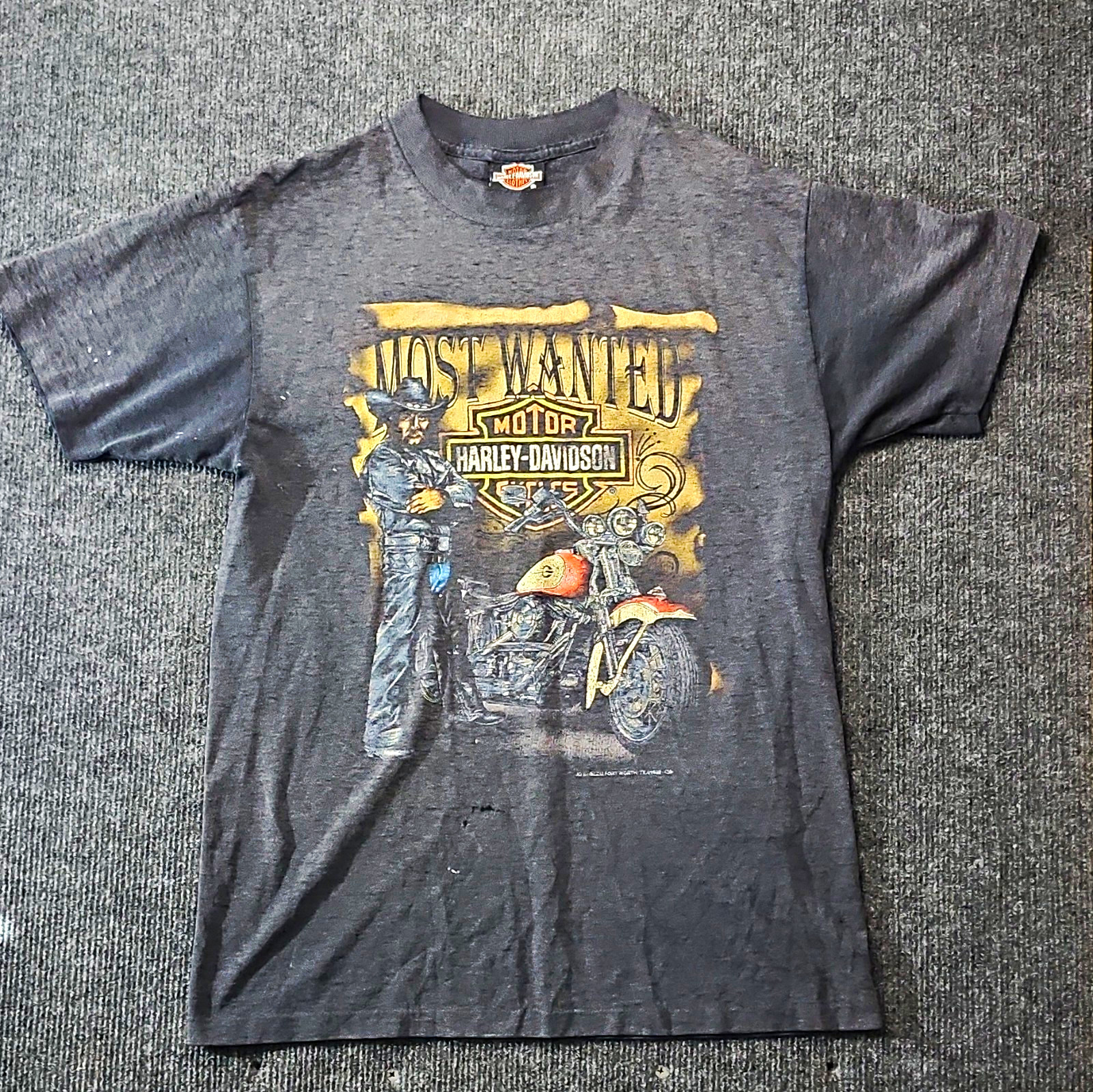 Vintage 1992 Harley Davidson 3D Emblem Shirt Most Wanted Medium Single Stitch 