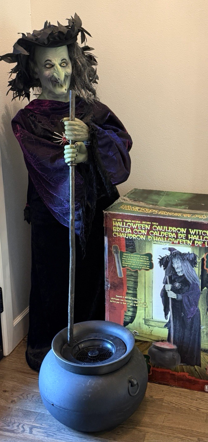 Gemmy Life-Size Animated Cauldron Witch Halloween Animatronic