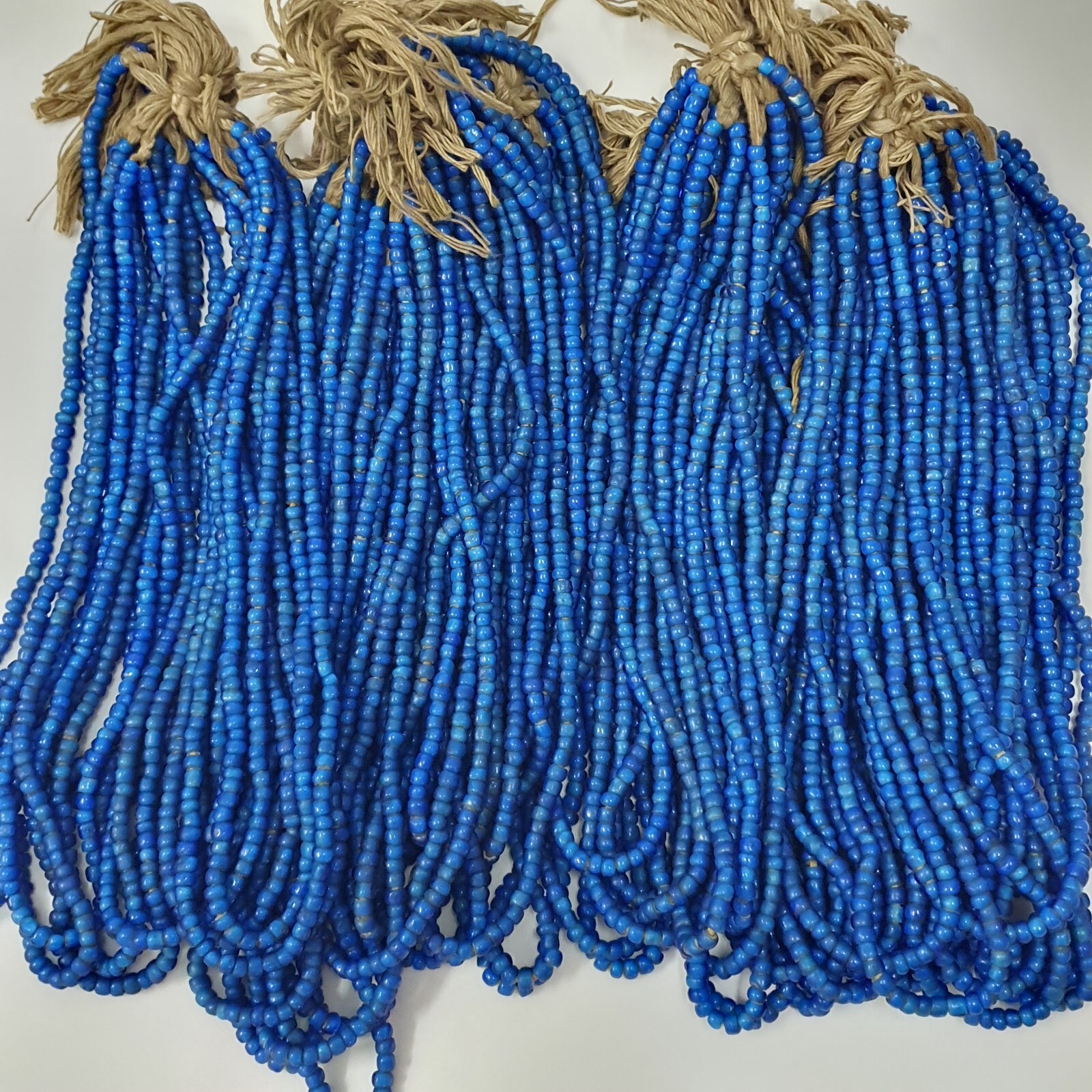 Rare Antique Venetian Trade Beads Strands 7mm Dark Sky Blue WhiteHeart Glass