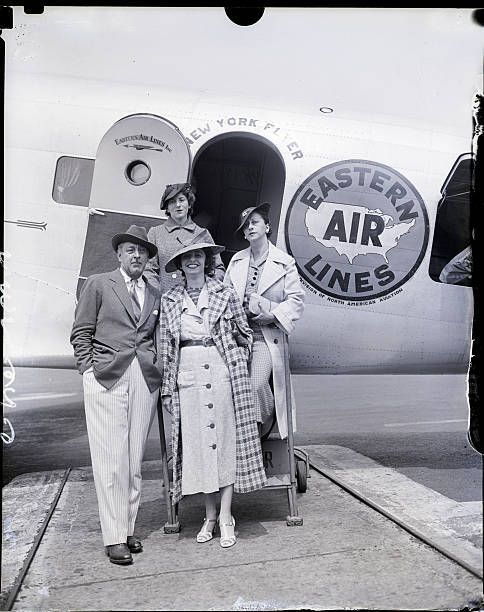 John Barrymore Steppig Off Plane With Party 1935 Old Photo