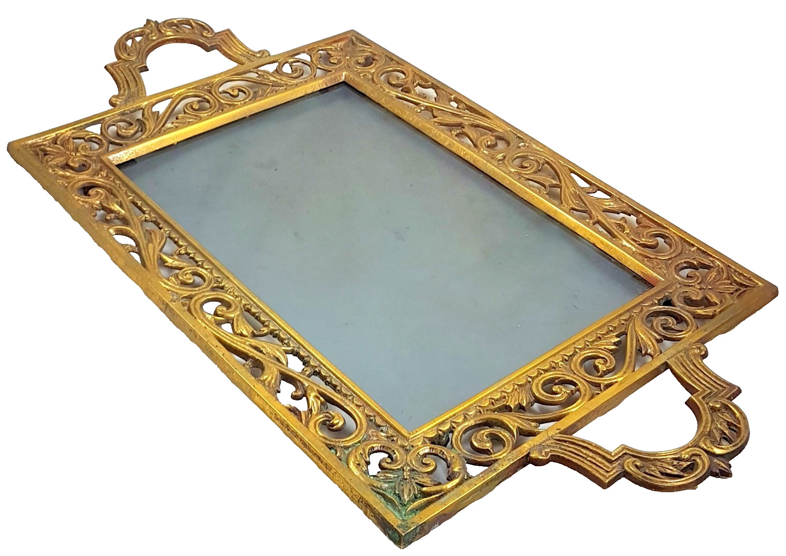 France antique 1840s gilt bronze tray 60 cm frosted glass France antique 1840s gilt bronze tray 60 cm frosted glass