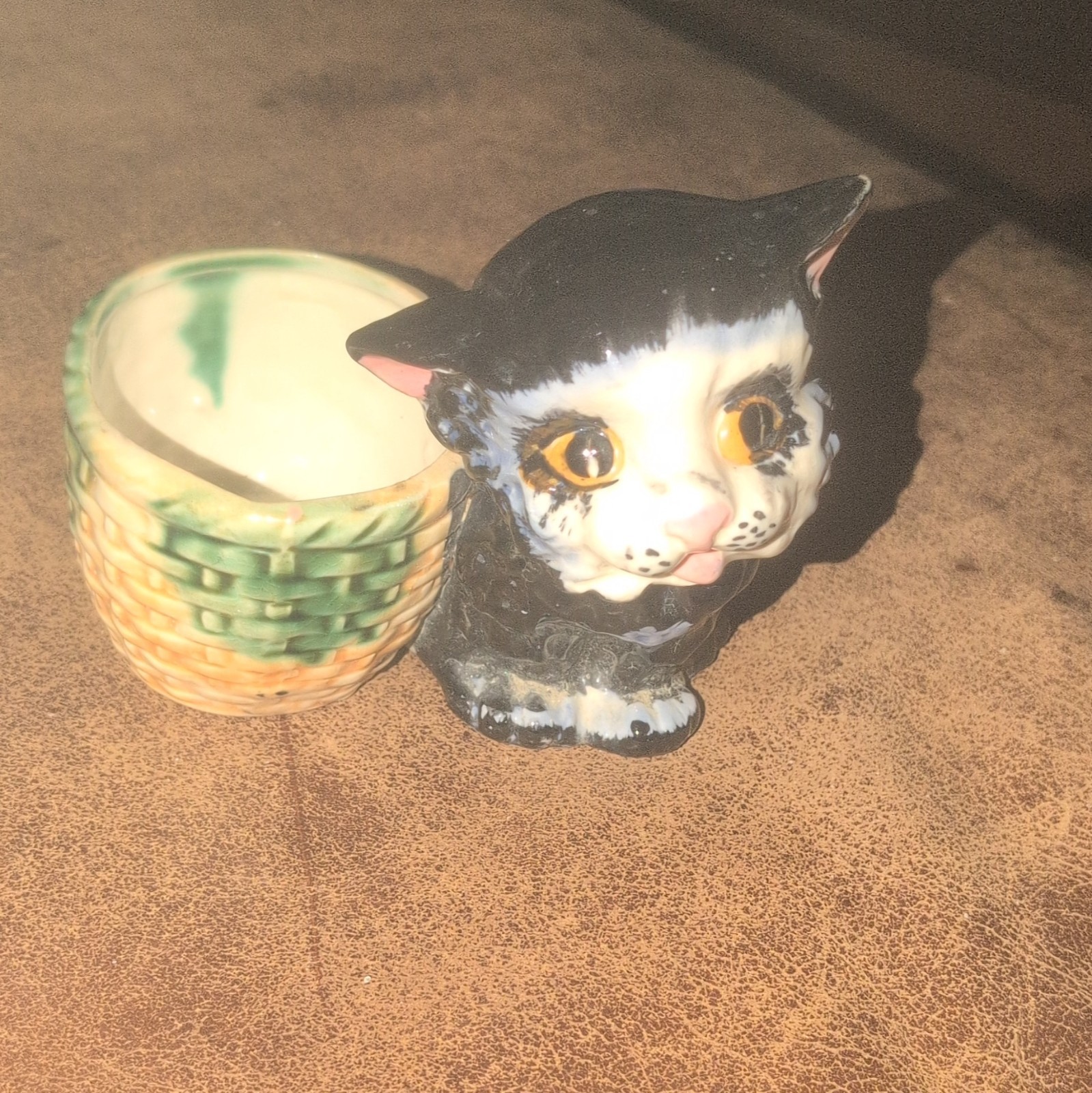 Vintage Made In Japan Black & White Ceramic Cat Figurine  Attached Match Holder