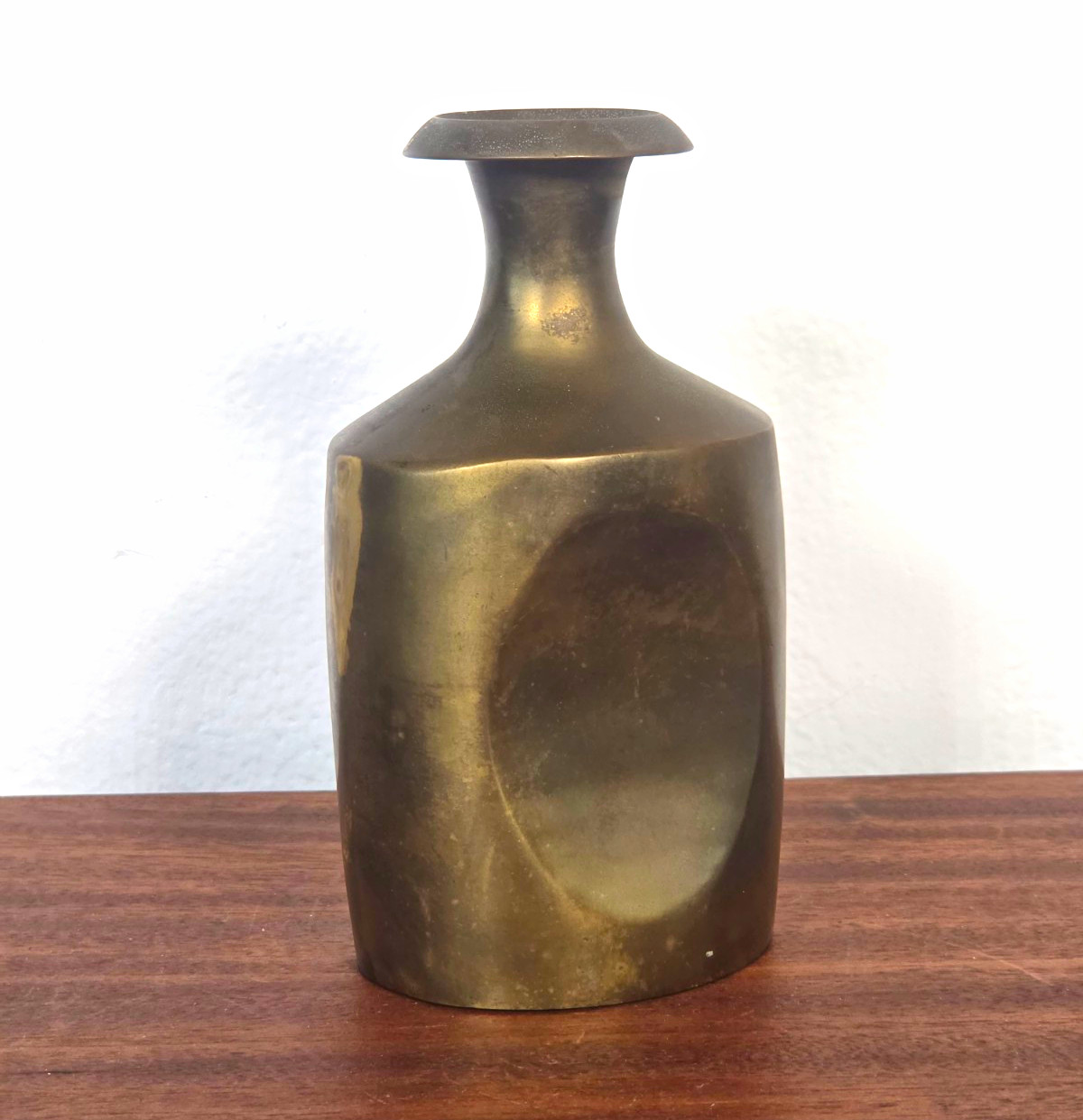 Mid Century Modern Style Brutalist Metal Sculptural Vase Patina 6\