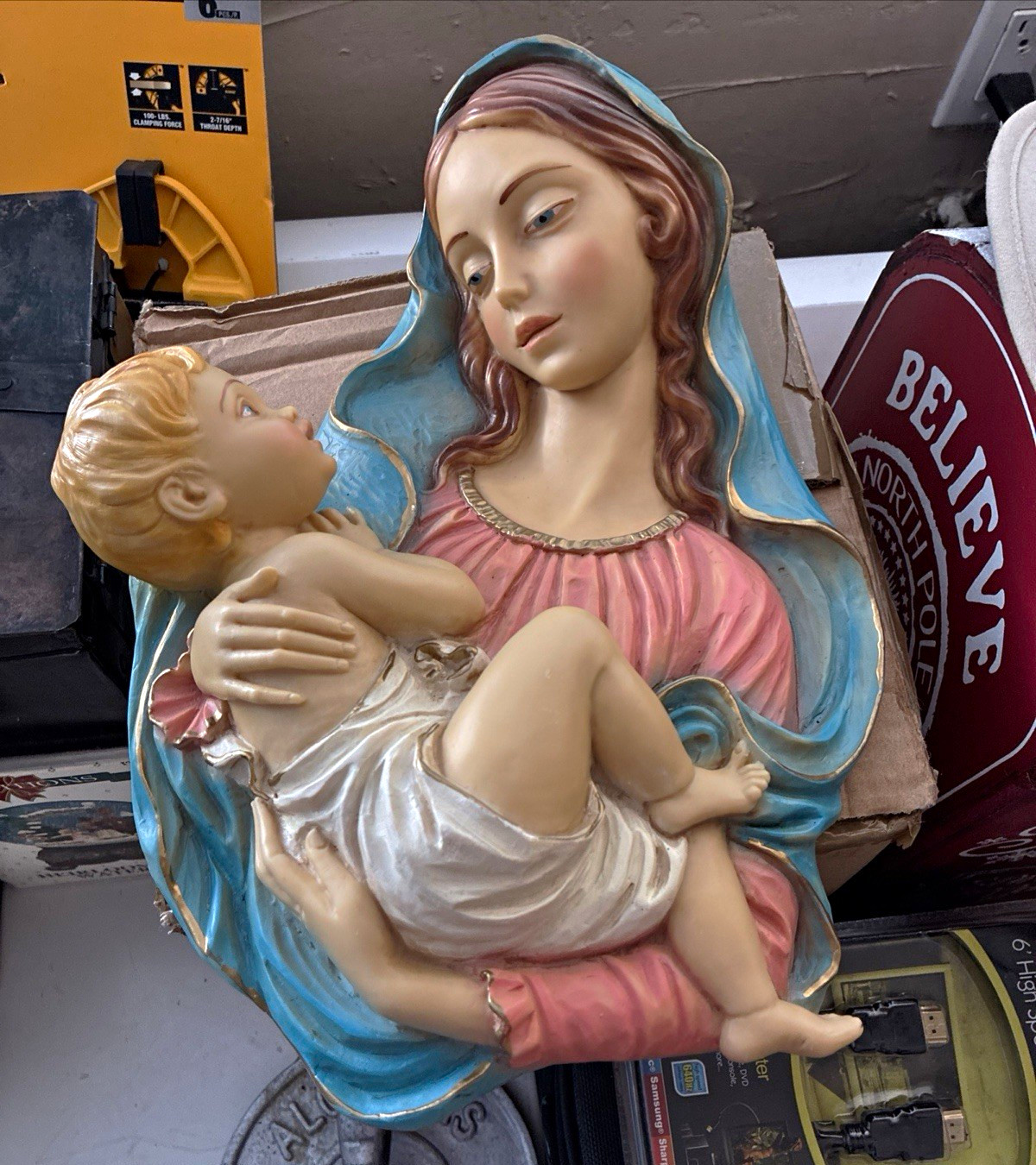 Virgin Mary Holding Baby Jesus Madonna and Child Christian Wall Plaque