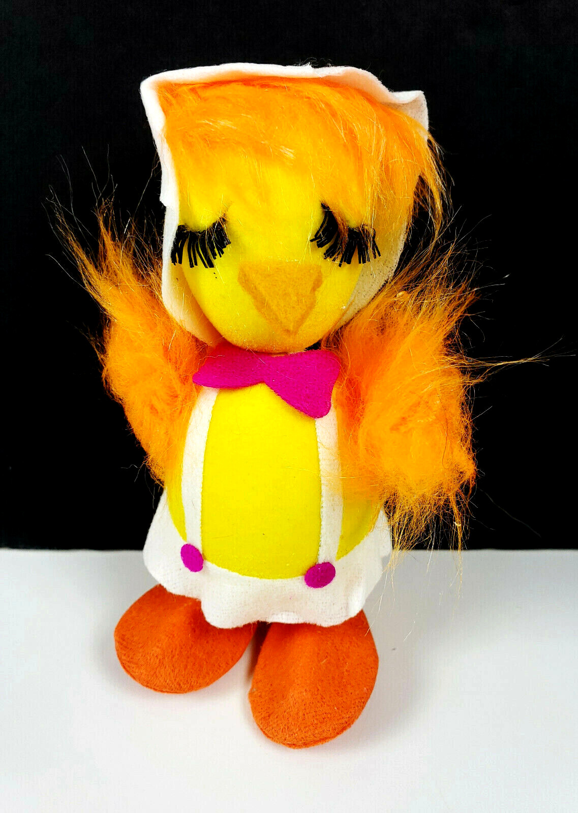 NOS Vintage Japan Felt Flocked Styrofoam Easter Spring Chick Hen White Hat Dress