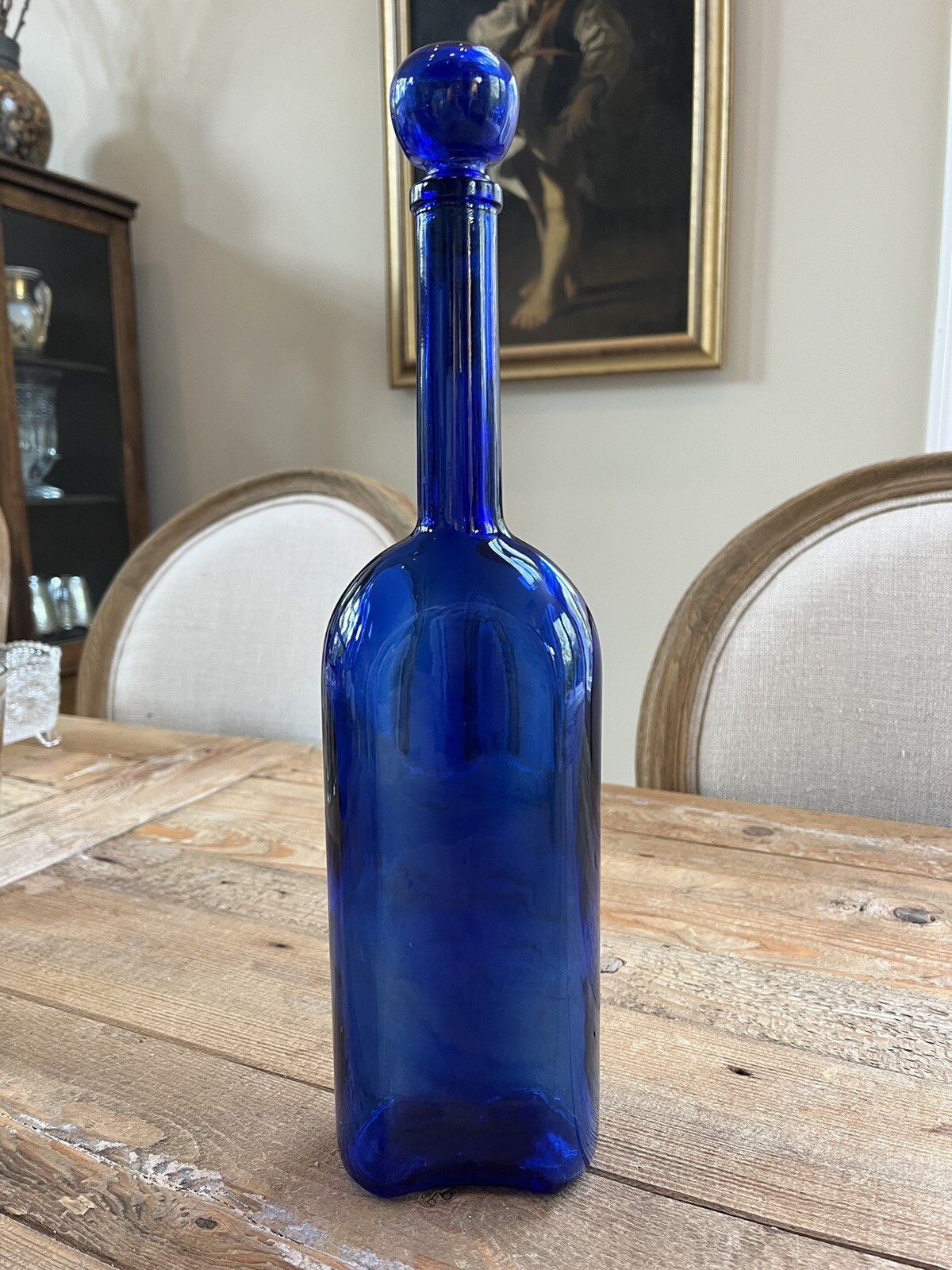Vintage Retro Mid Century Cobalt Blue Glass Bottle Jar Decanter MCM
