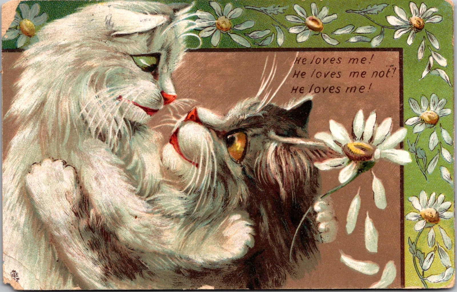 Tuck Postcard Humorous Cats Series - Maurice Boulanger - He Loves me  used 1908
