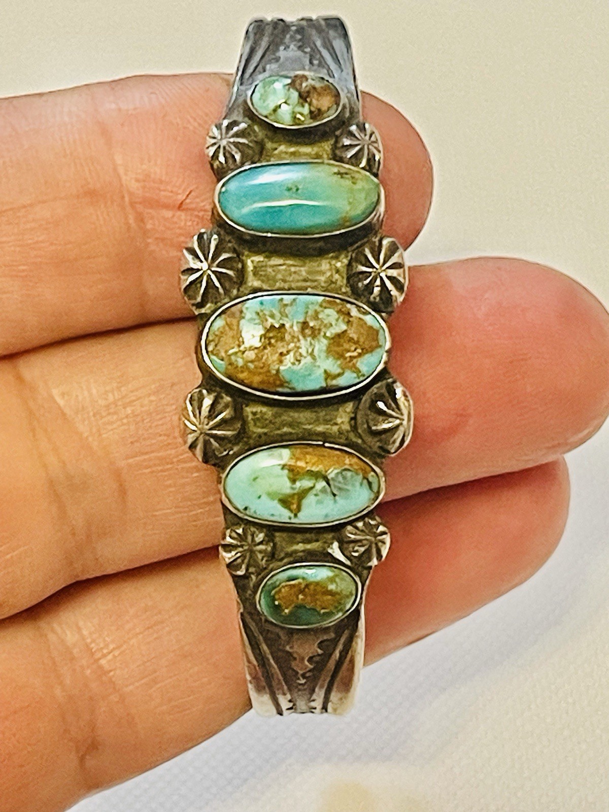 VTG FRED HARVEY ERA Navajo Sterling Silver Turquoise Cuff Bracelet  19g 6.25