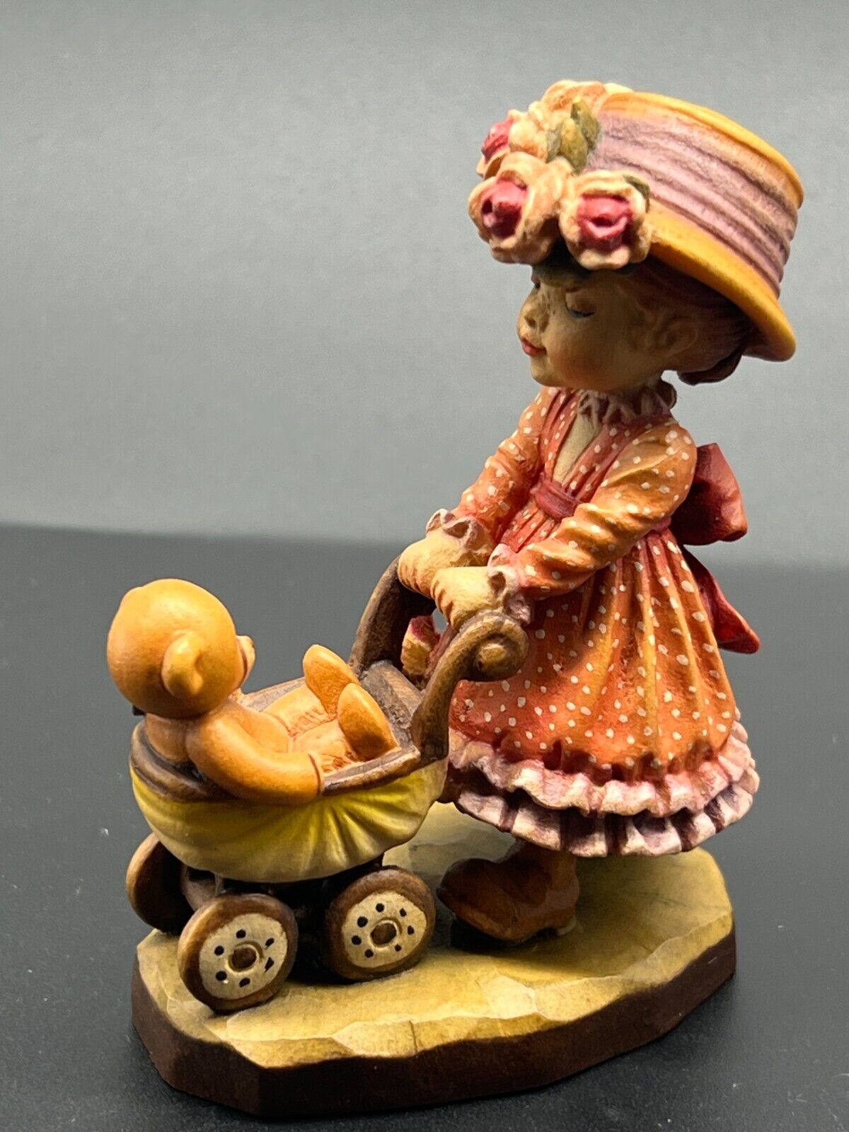 ANRI ITALY Hand Carved Painted Figurine Little Nanny Girl Stroller by Sarah Kay