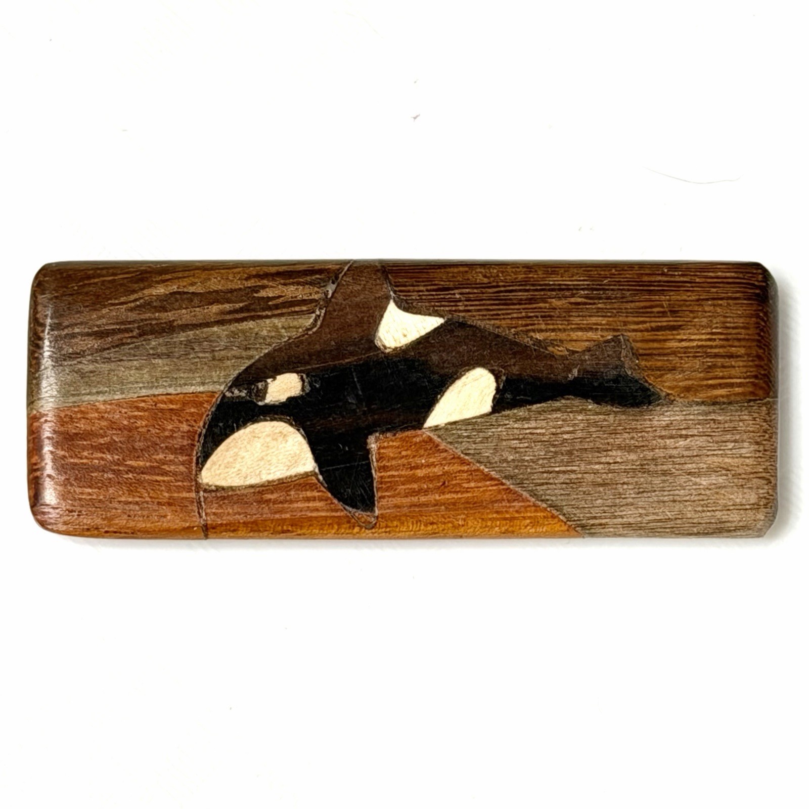 Hand Made Orca Killer Whale Wooden Wood Intarsia Marquetry Magnet