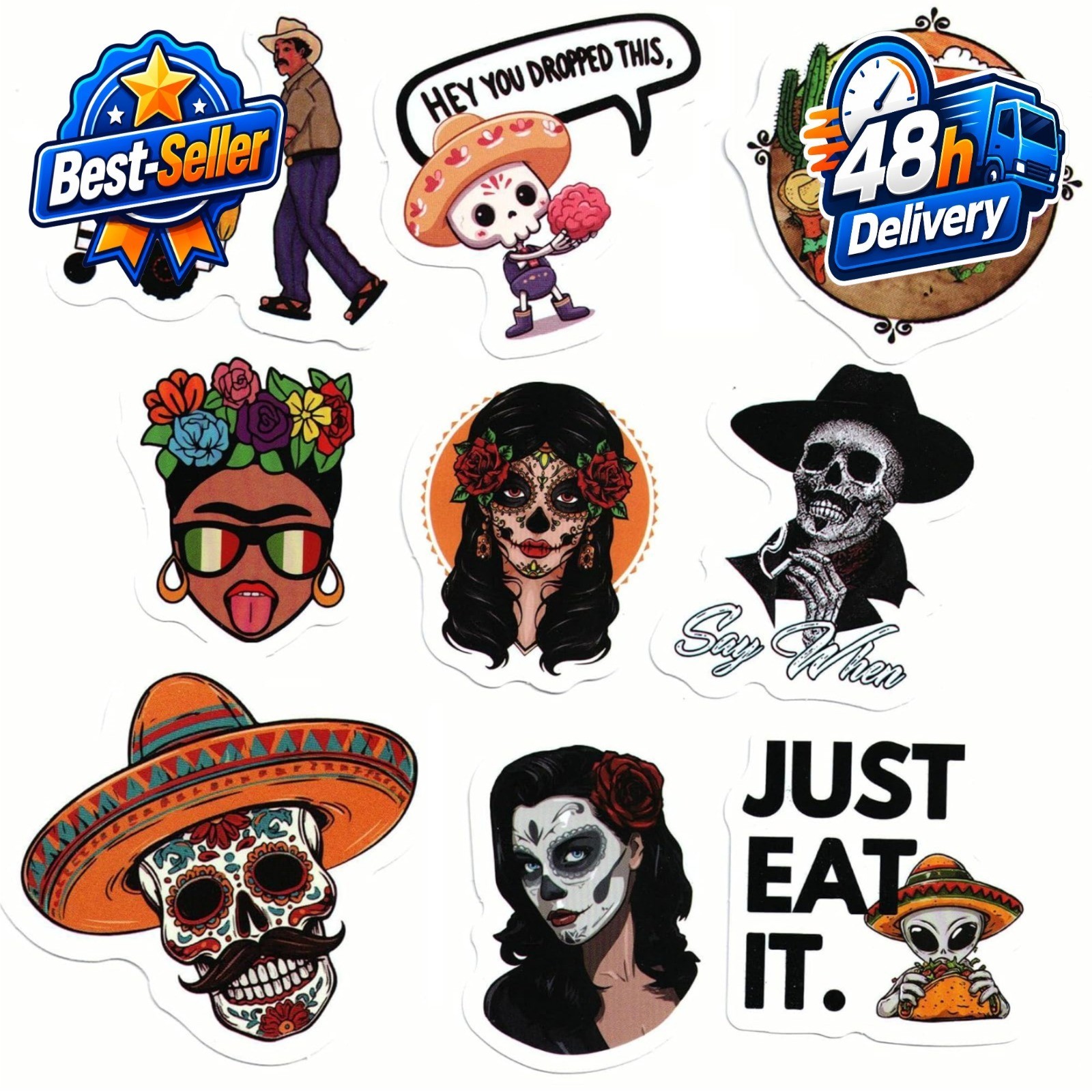 122 Pcs Mexican Stickers - Funny Mexican Pride Decals for Laptop & Phone