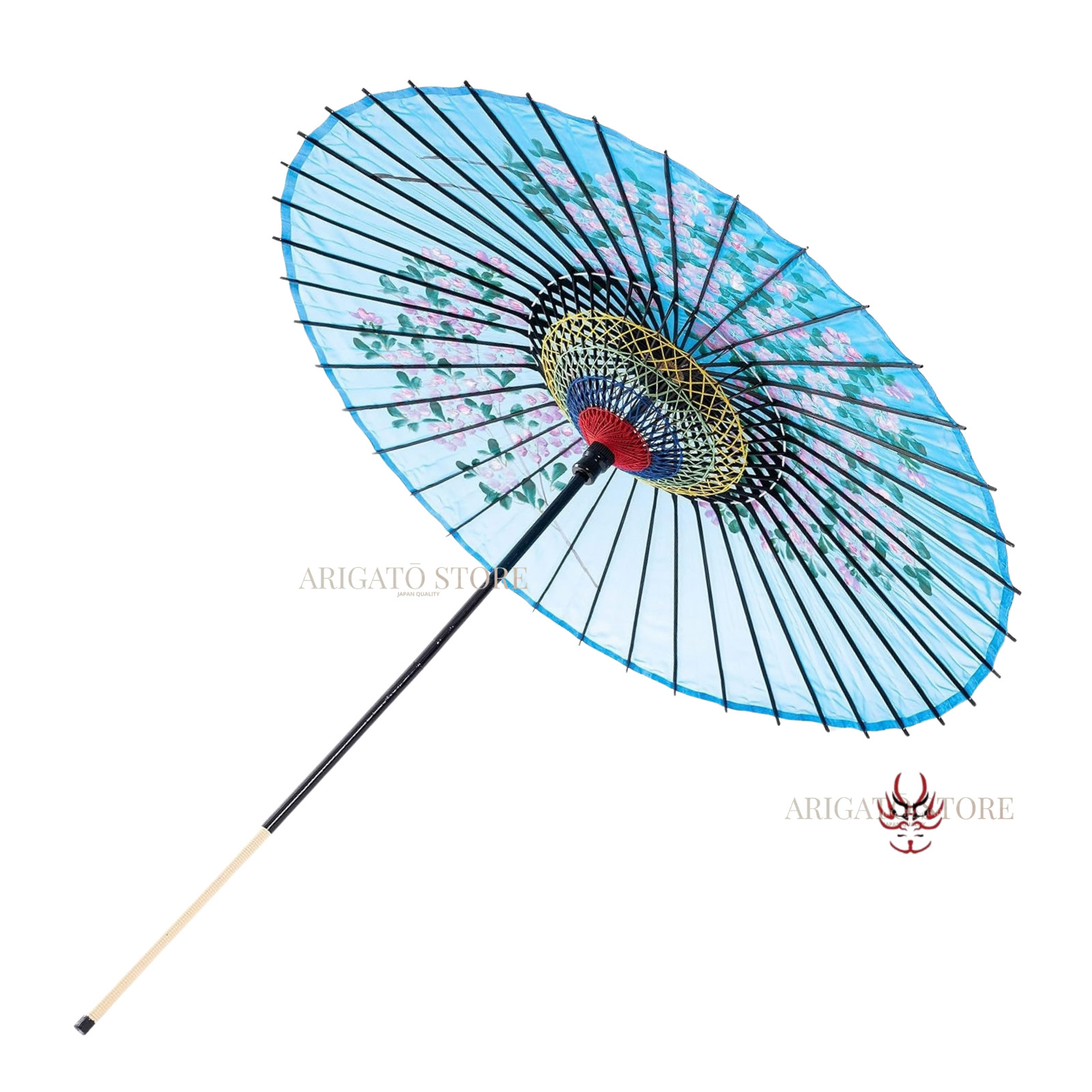 Japanese Silk Wagasa Umbrella Hand Painted Sakura Bamboo Dance Parasol