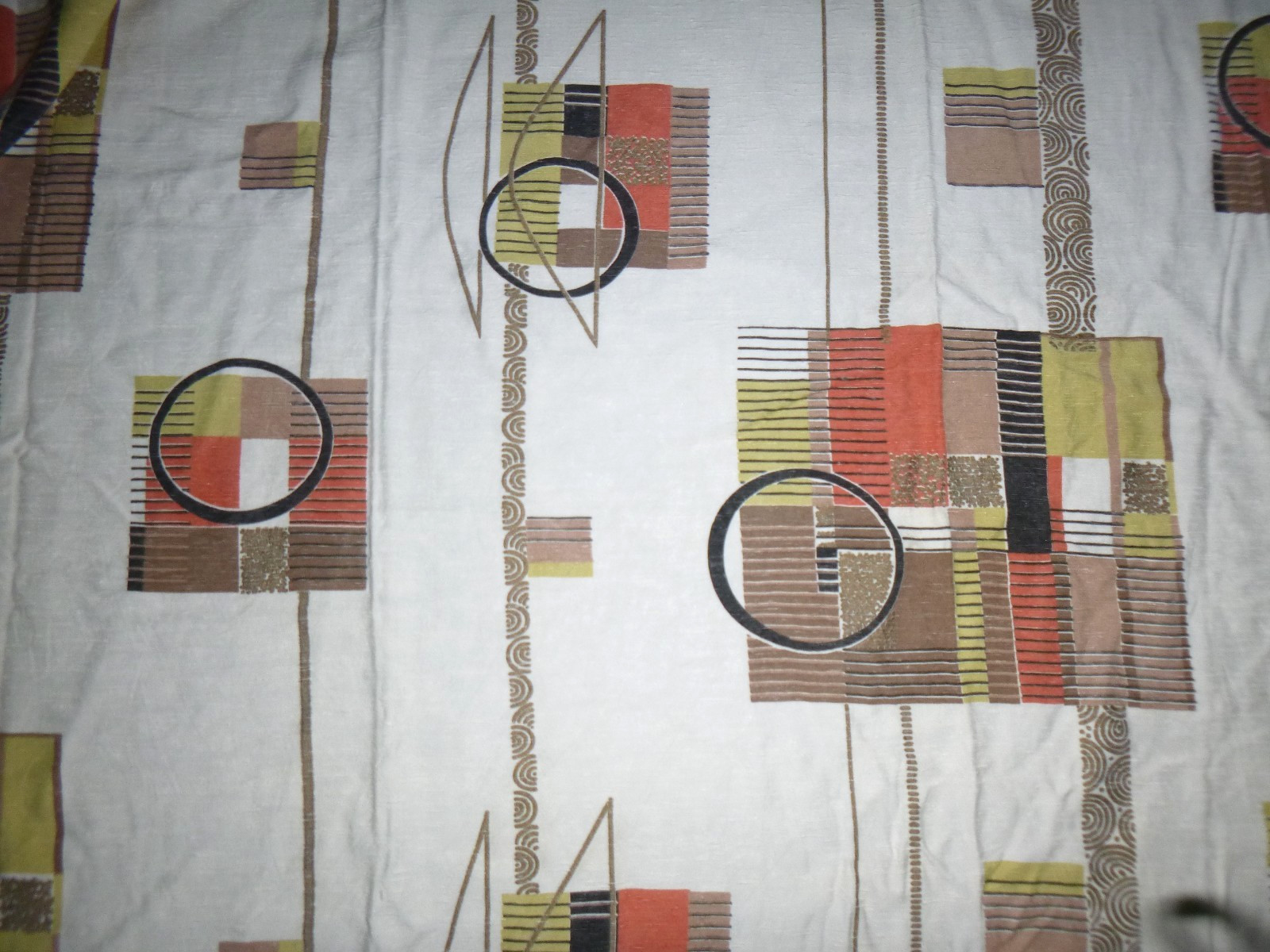 Pr Vtg Mid Century MOD Atomic Geometric Pinch Pleat Curtains 24x80\