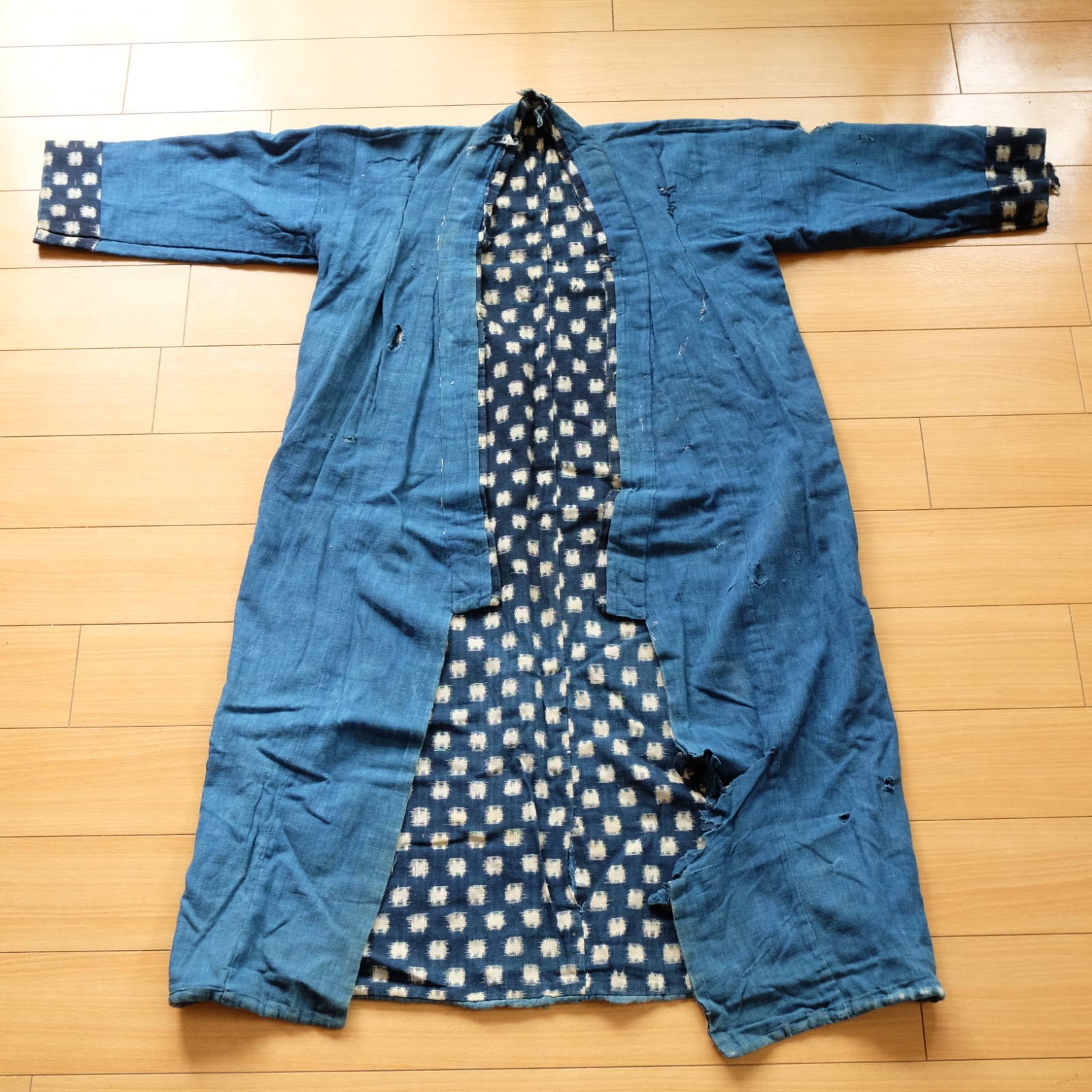 Antique Japanese Boro Noragi Indigo Cotton Kasuri Lined Workwear