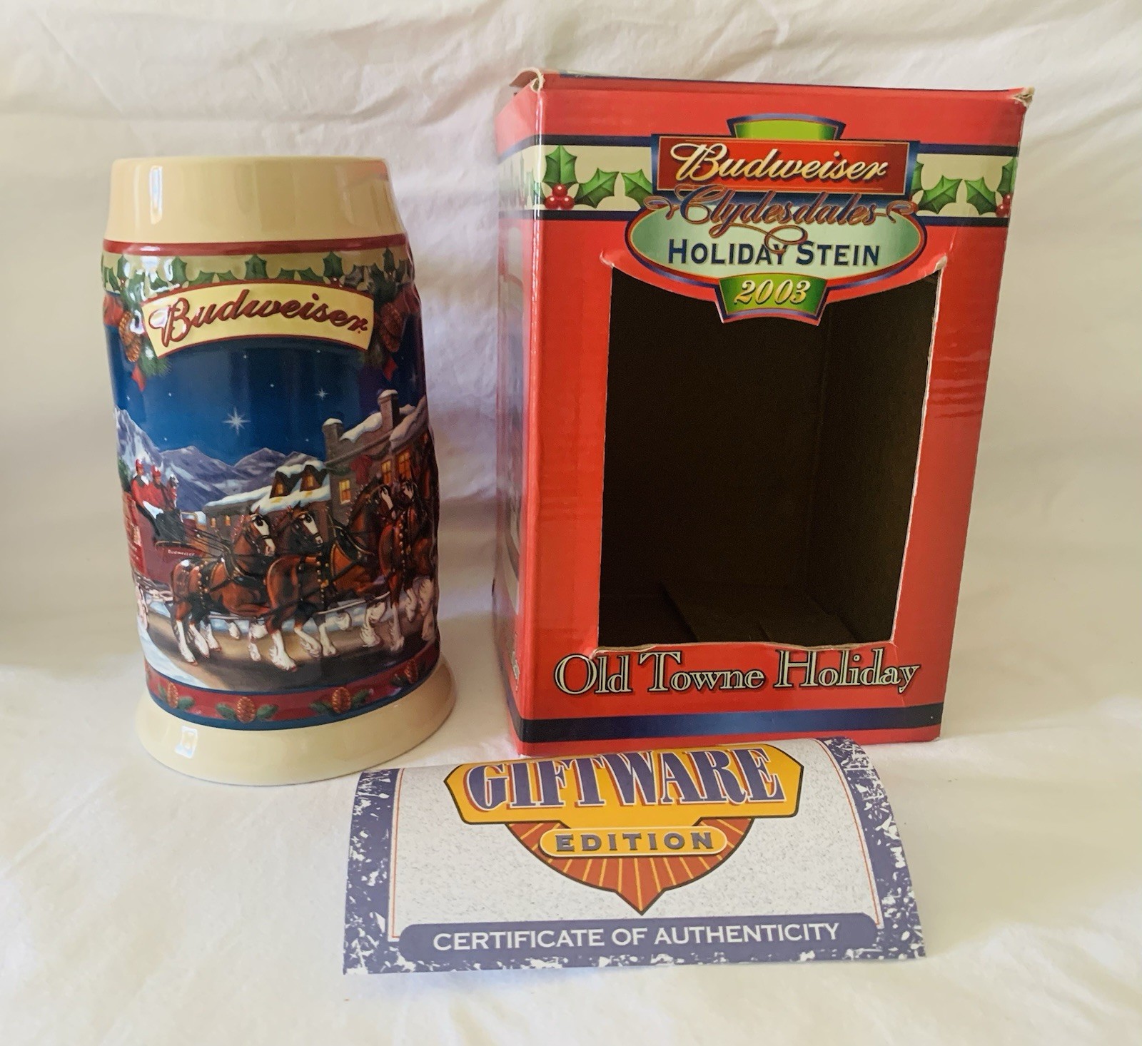 2003 Budweiser Clydesdales Christmas Holiday Stein Old Towne Holiday with Box