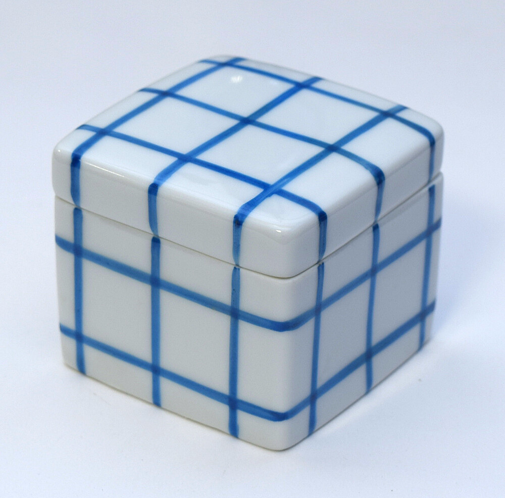 Handpainted French Chamart Blue Limoge Cube Trinket Box
