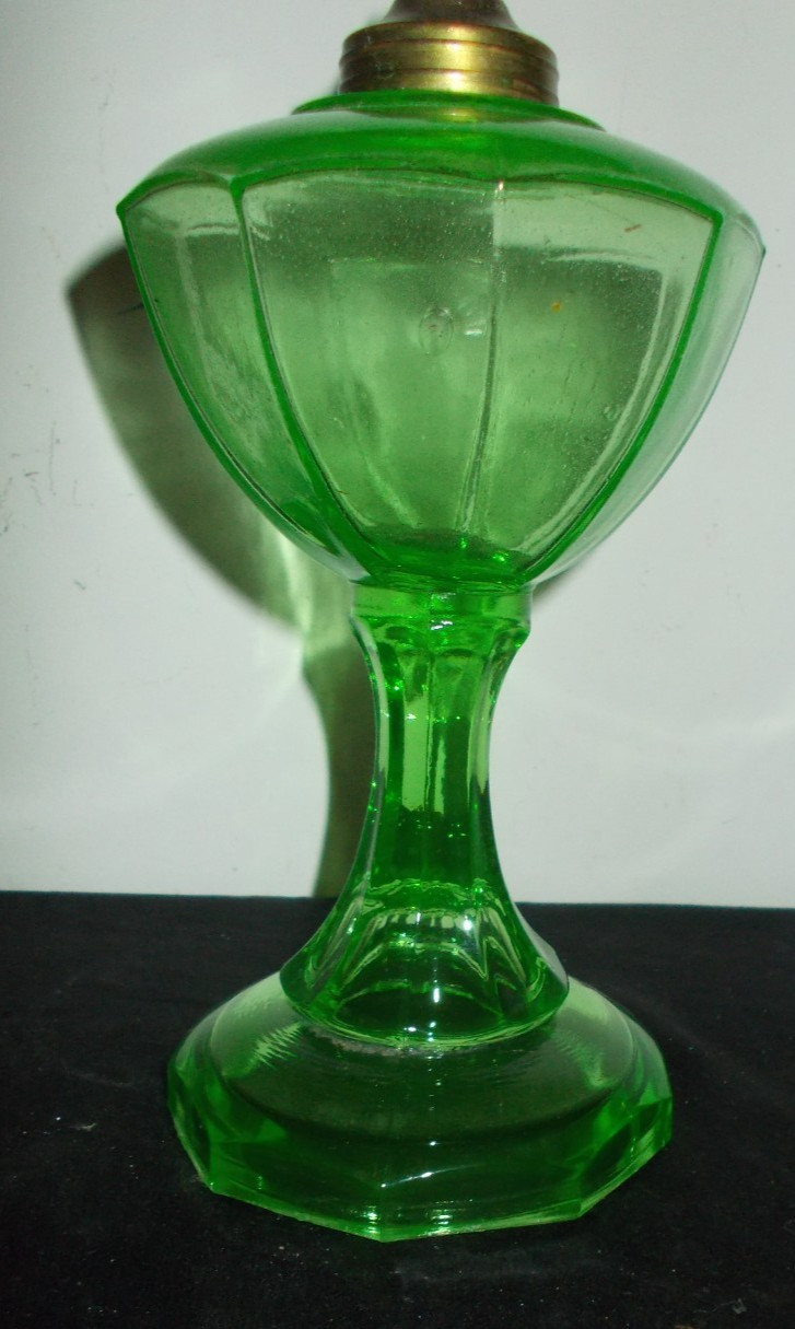 ANTIQUE VASELINE  (URANIUM)  GLASS OIL LAMP~BASE ONLY
