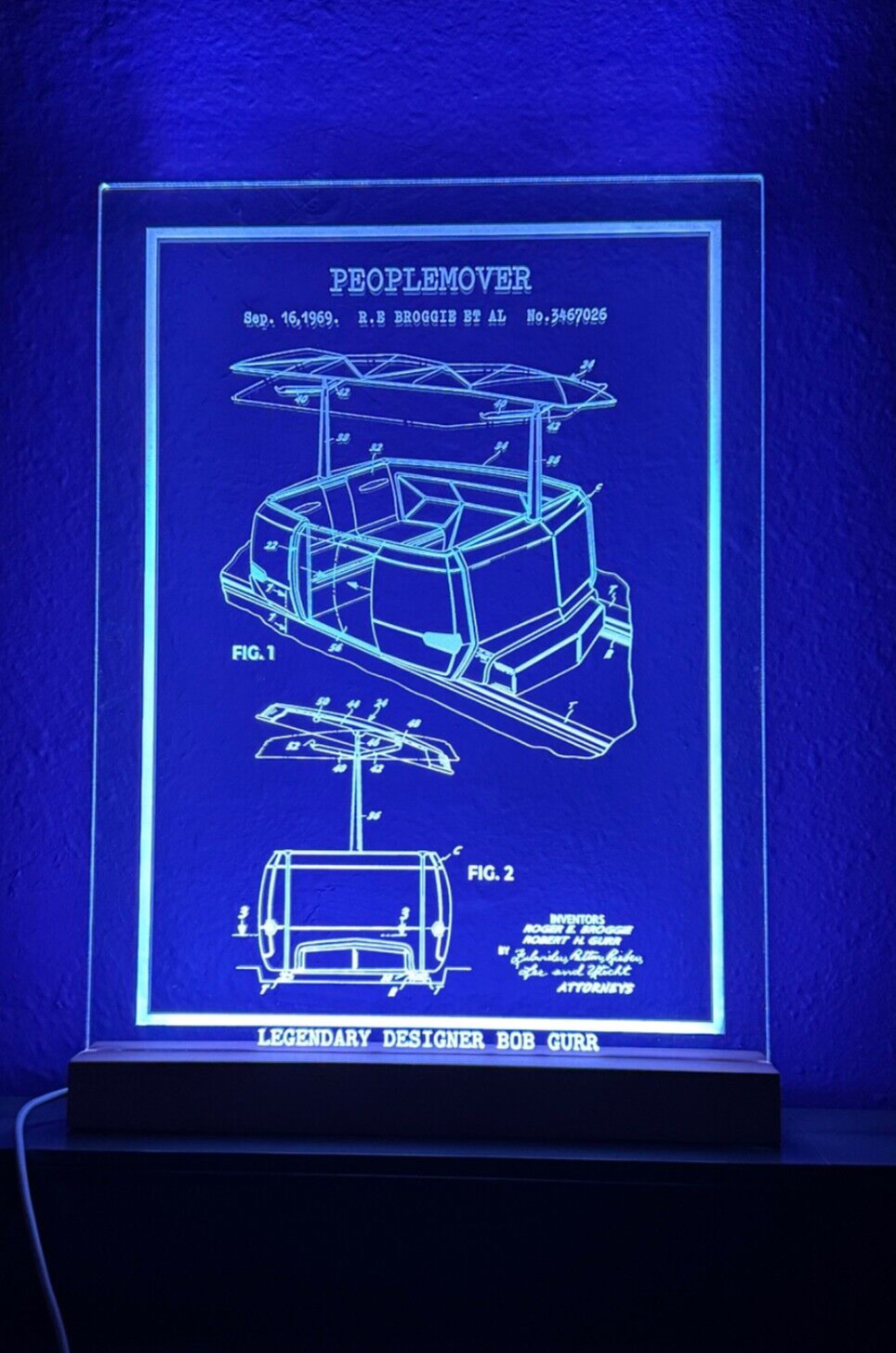 Disneyland PeopleMover patent drawing prop sign by Bob Gurr Color Changing