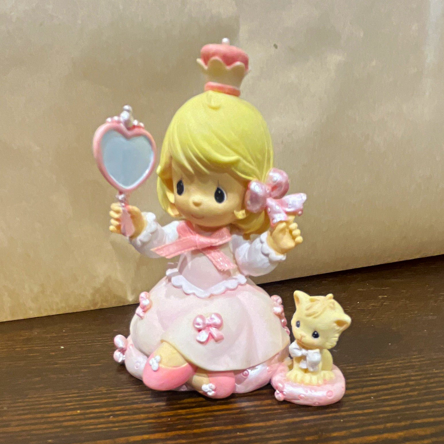 Precious Moments Porcelain Pink Princess Girl w/ Kitten Figurine 2004