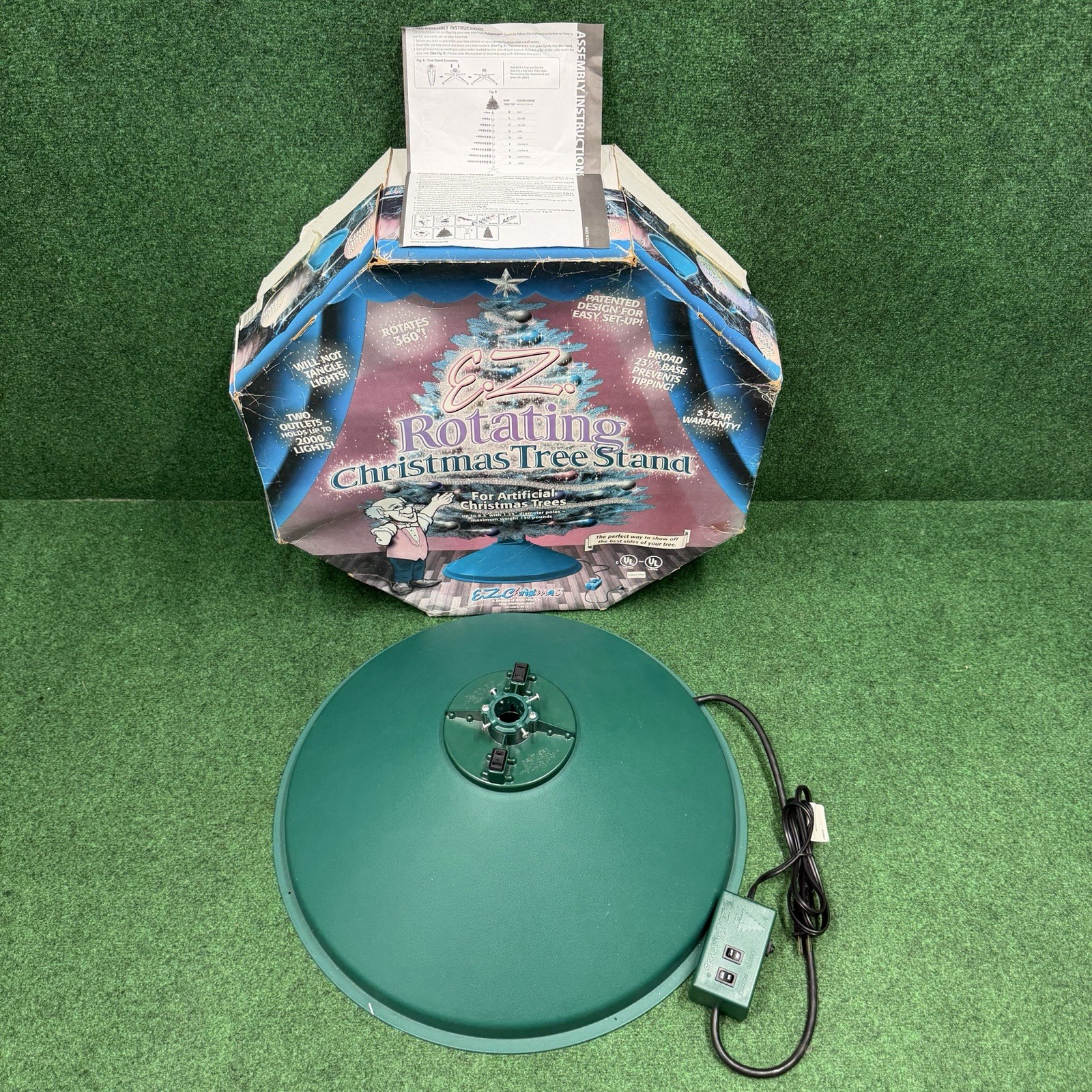EZ Rotating Christmas Tree Stand Rotates Full 360 Degrees With 2 Light Outlets 