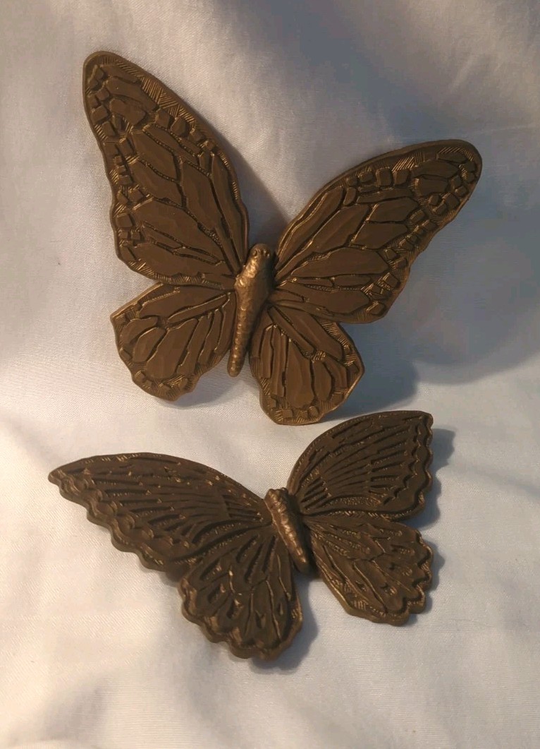 Vintage 1971 Homco Butterfly Wall Decor Gold Tone - Set Of 2