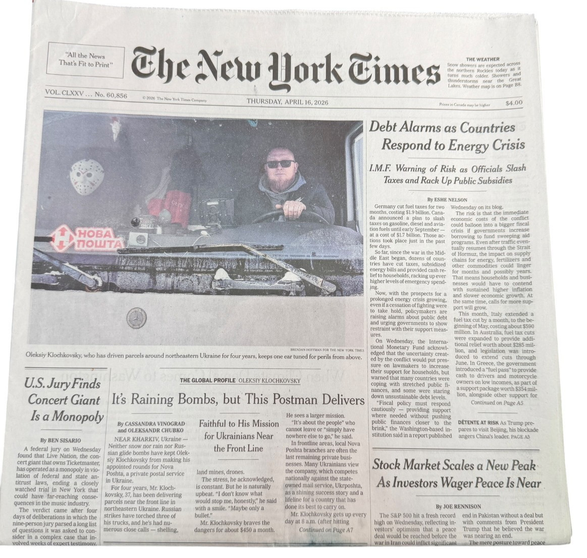 The New York Times Newspaper April 16 2026 Complete Print Paper UNREAD New NYT