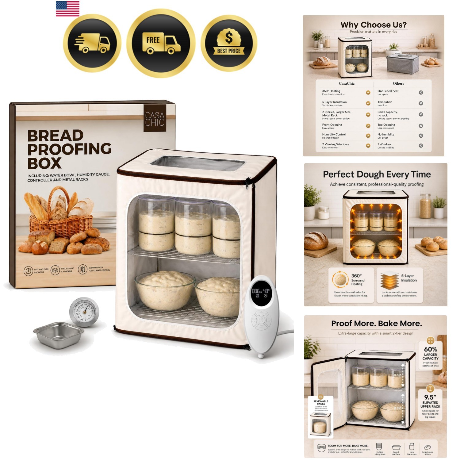 2-Story Bread Proofing Box – Large Capacity Dough Proofer for Sourdough, 70-1... 2-Story Bread Proofing Box – Large Capacity Dough Proofer for Sourdough, 70-1...