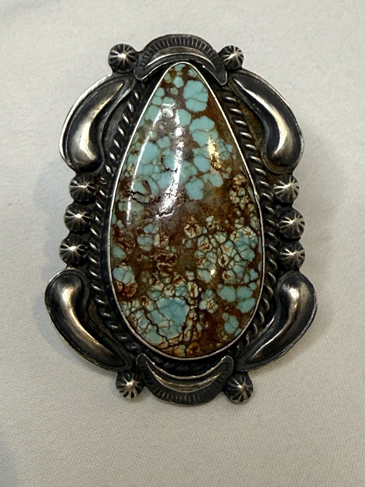 Large Southwest Navajo Sterling Kingman Turquoise Ring by Artist T.Jon