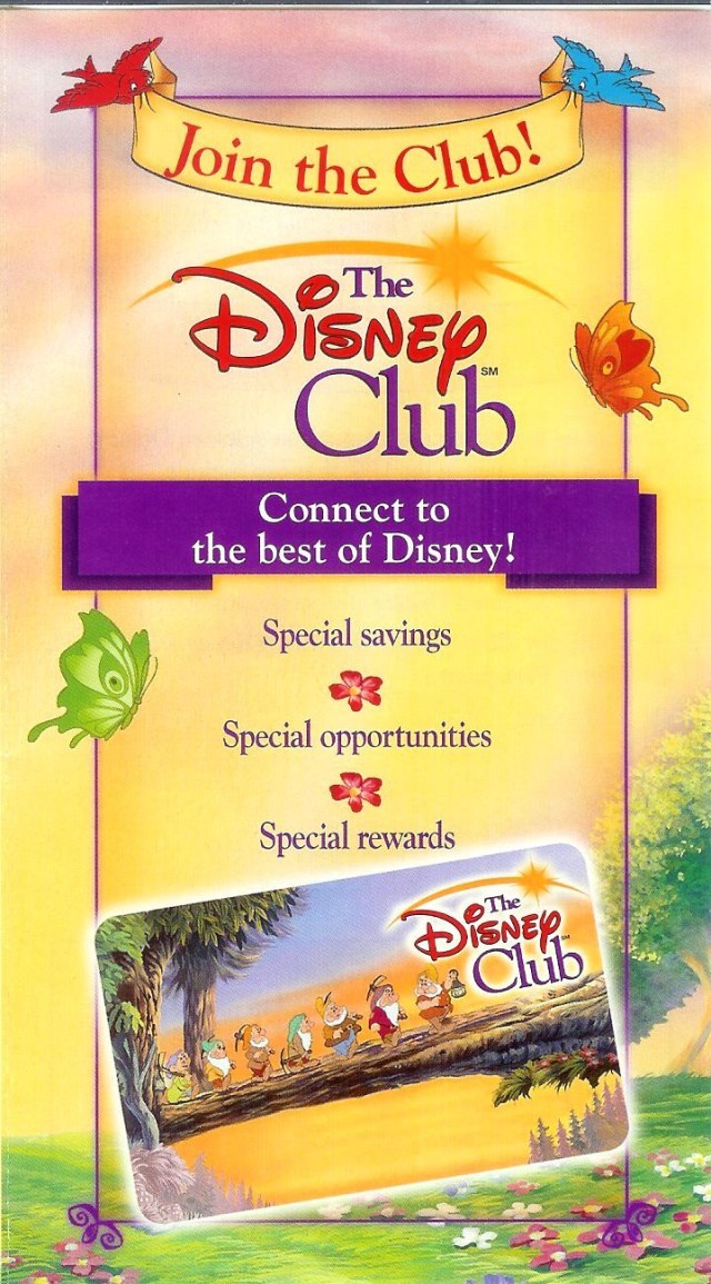 Vintage The Disney Club, 2001 Join the Club Four-Panel Fold-Out Brochure