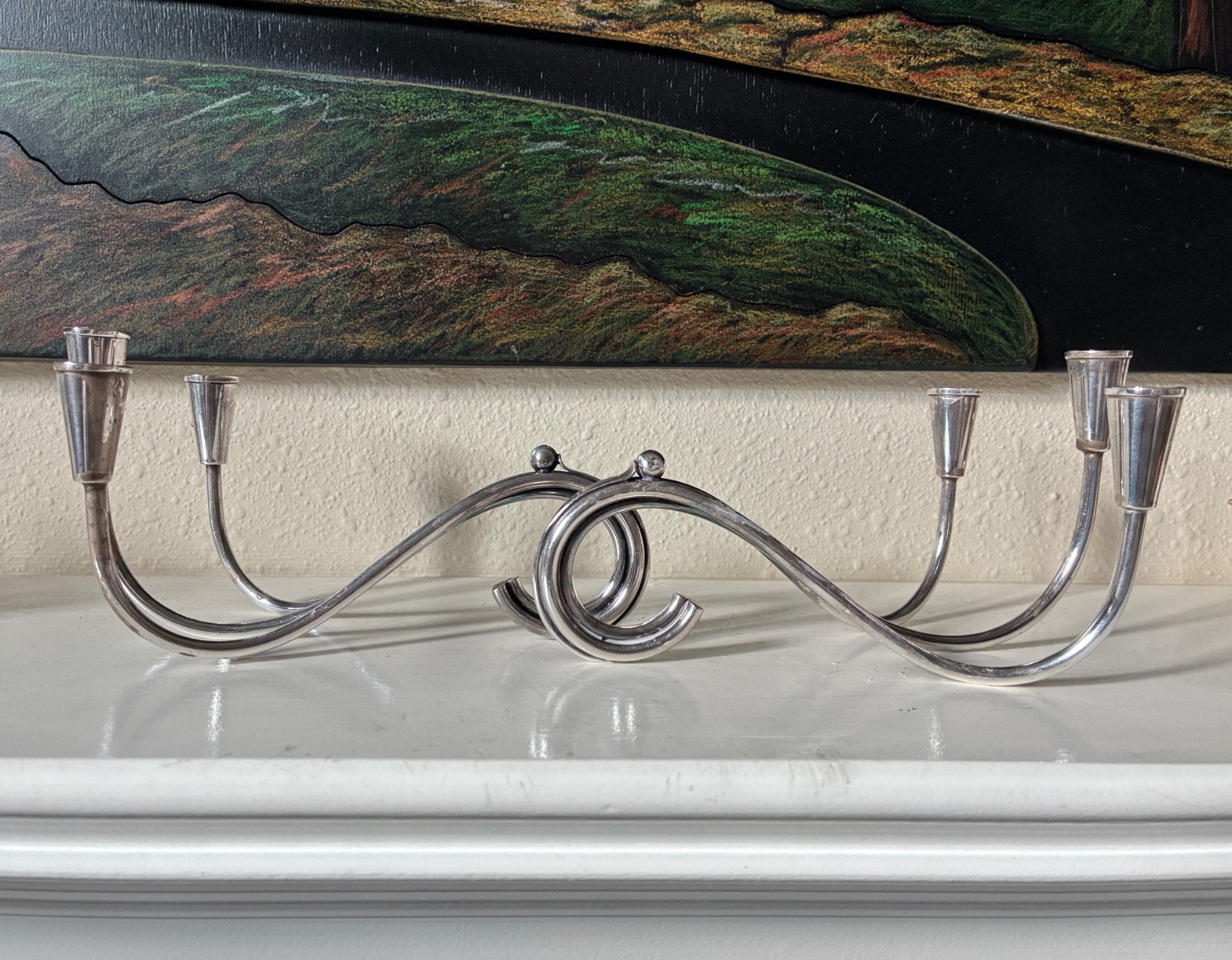 Pair of Vintage MCM Carl Christensen silver plated candle holders, Denmark