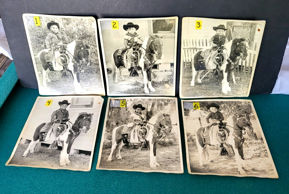 VTG 1930-40s Child Cowboy On Pony, Six Different 8 x 10 Photos.  Price/Each