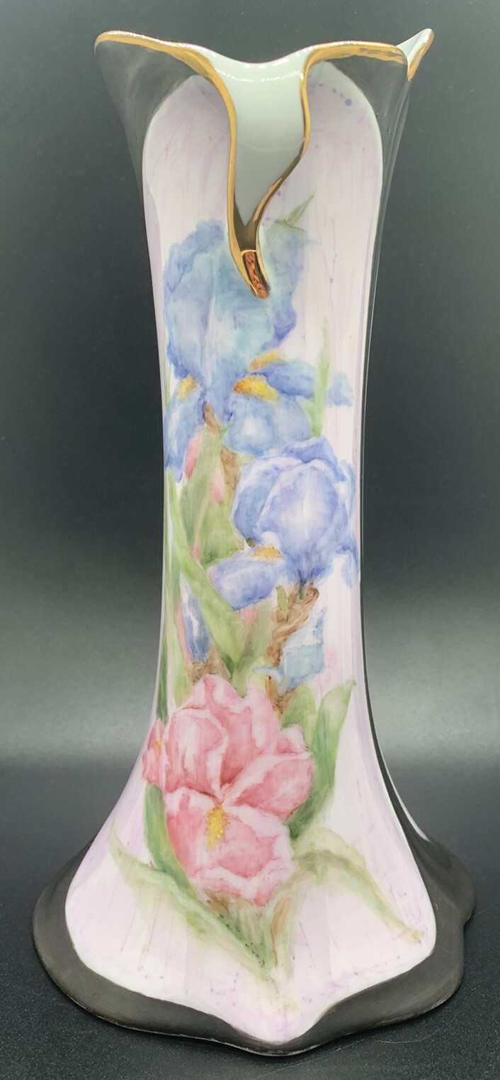 Vintage Porcelain Ewer Pitcher Vase Gold Marked MJB Floral Pattern Gold Trim